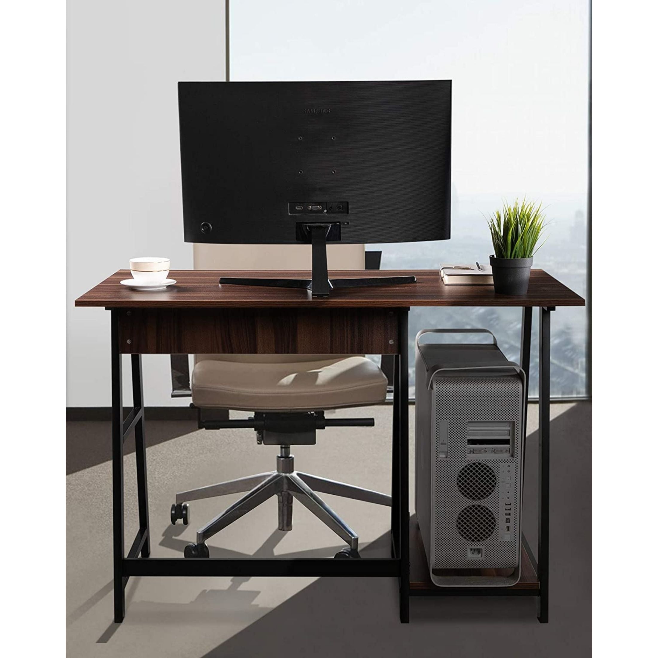 HE  Zara MDF Top Metal Frame Home Office Desk with 2 Open Shelves