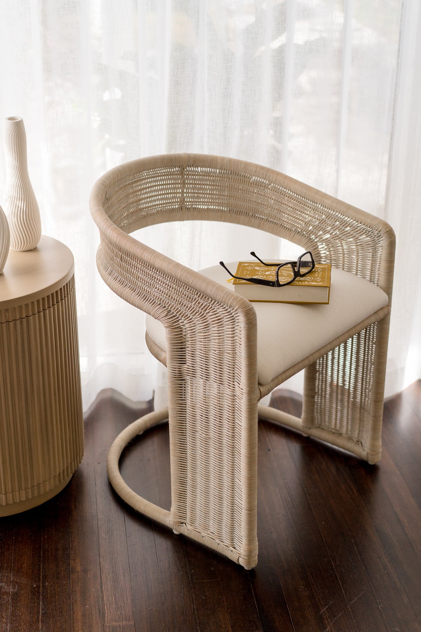 CR Hampton Natural  Rattan Fabric Seat Dining Chair