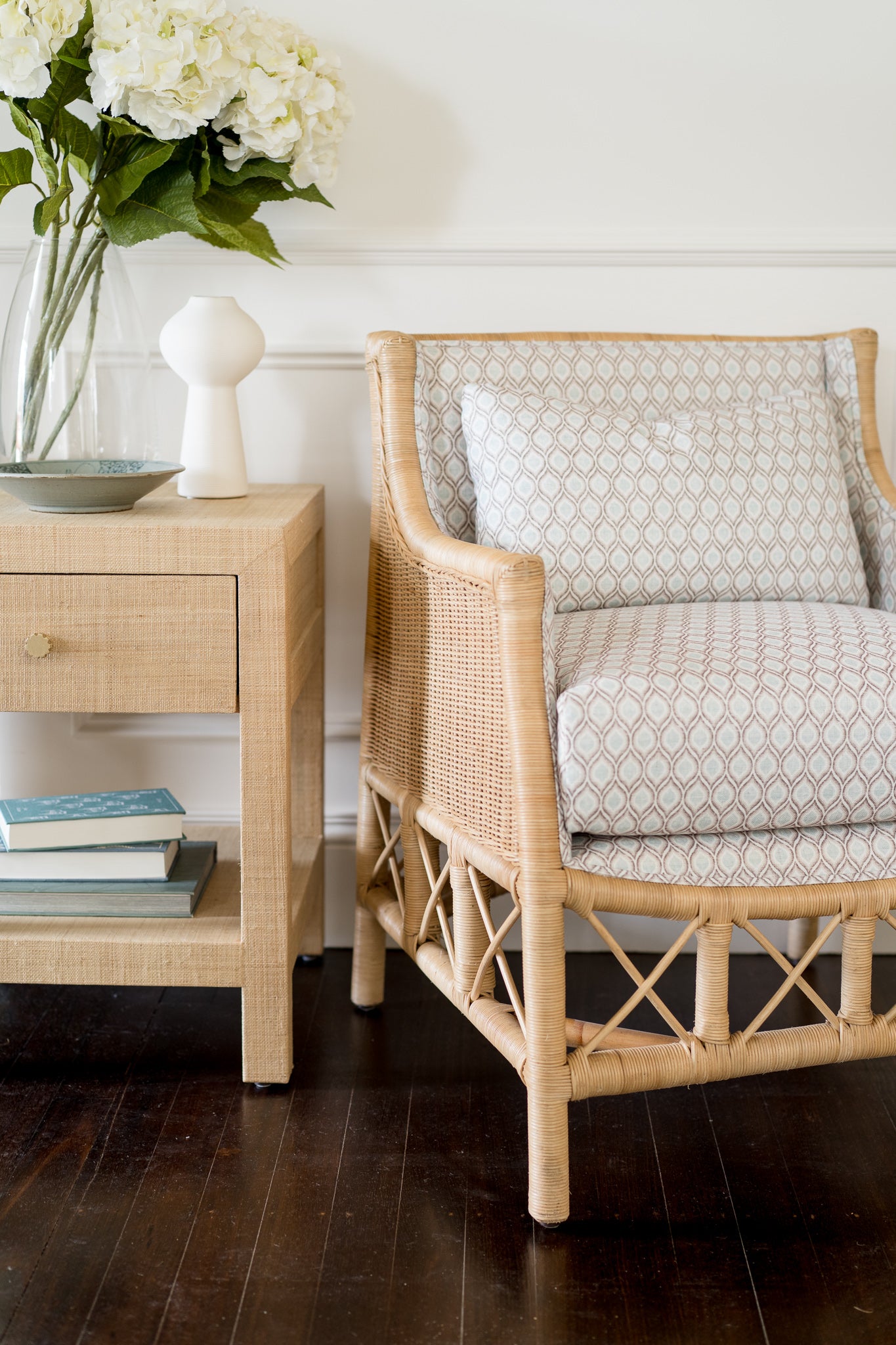CR Hampton Natural Rattan Fabric Upholstered Armchair