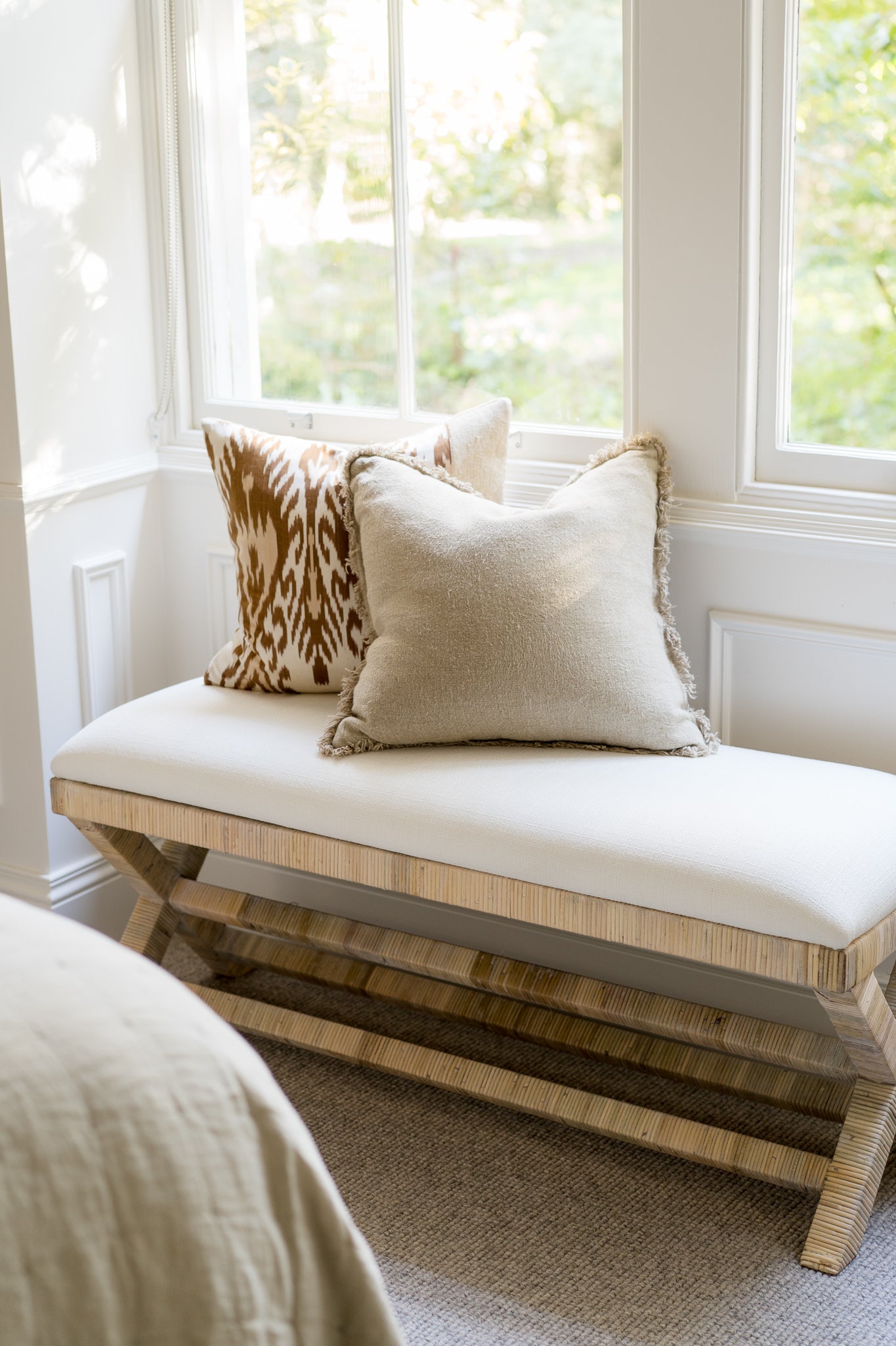 CR Renoir Natural Rattan Fabric Upholstered Bench 122cm