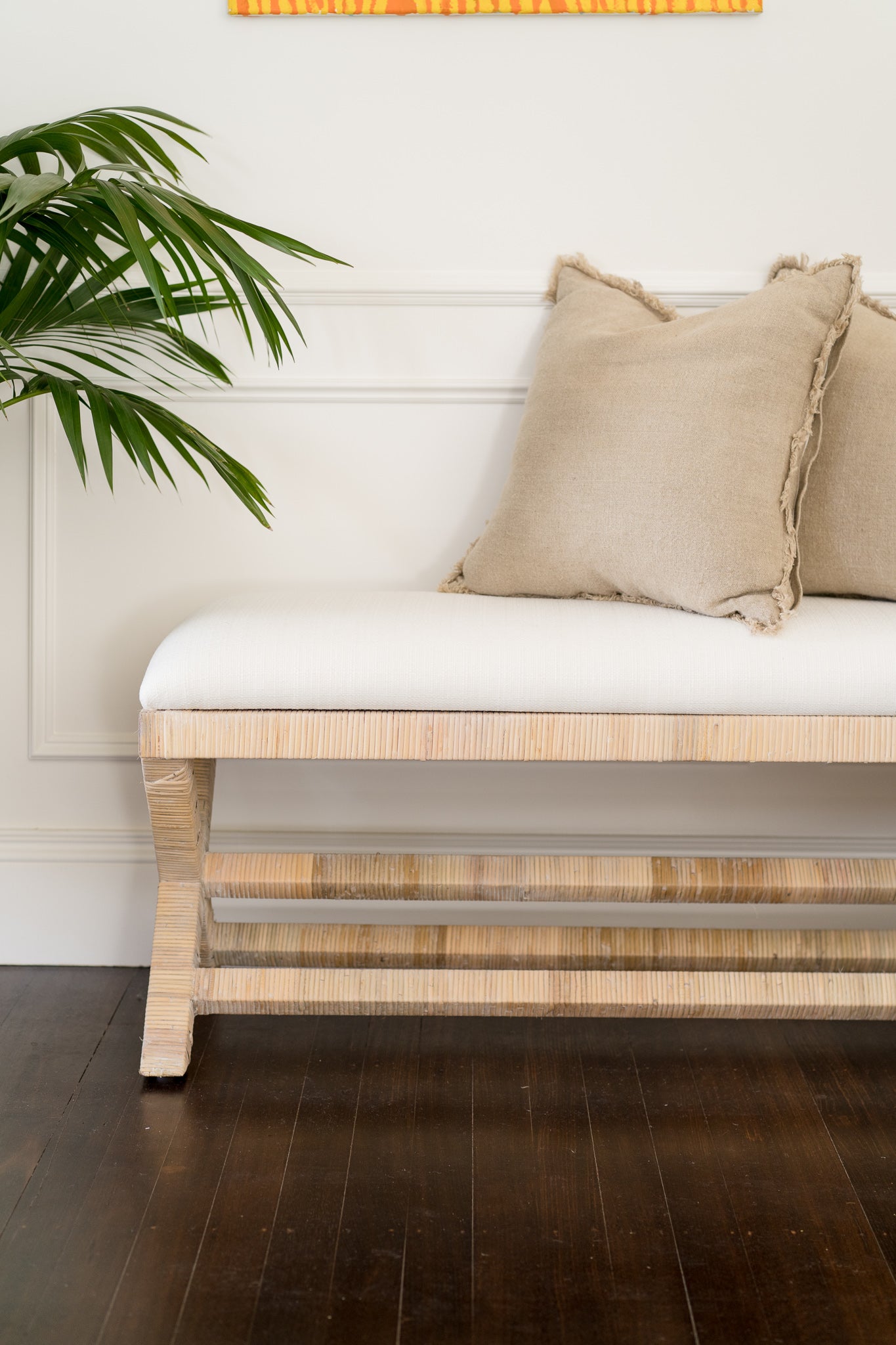 CR Renoir Natural Rattan Fabric Upholstered Bench 122cm