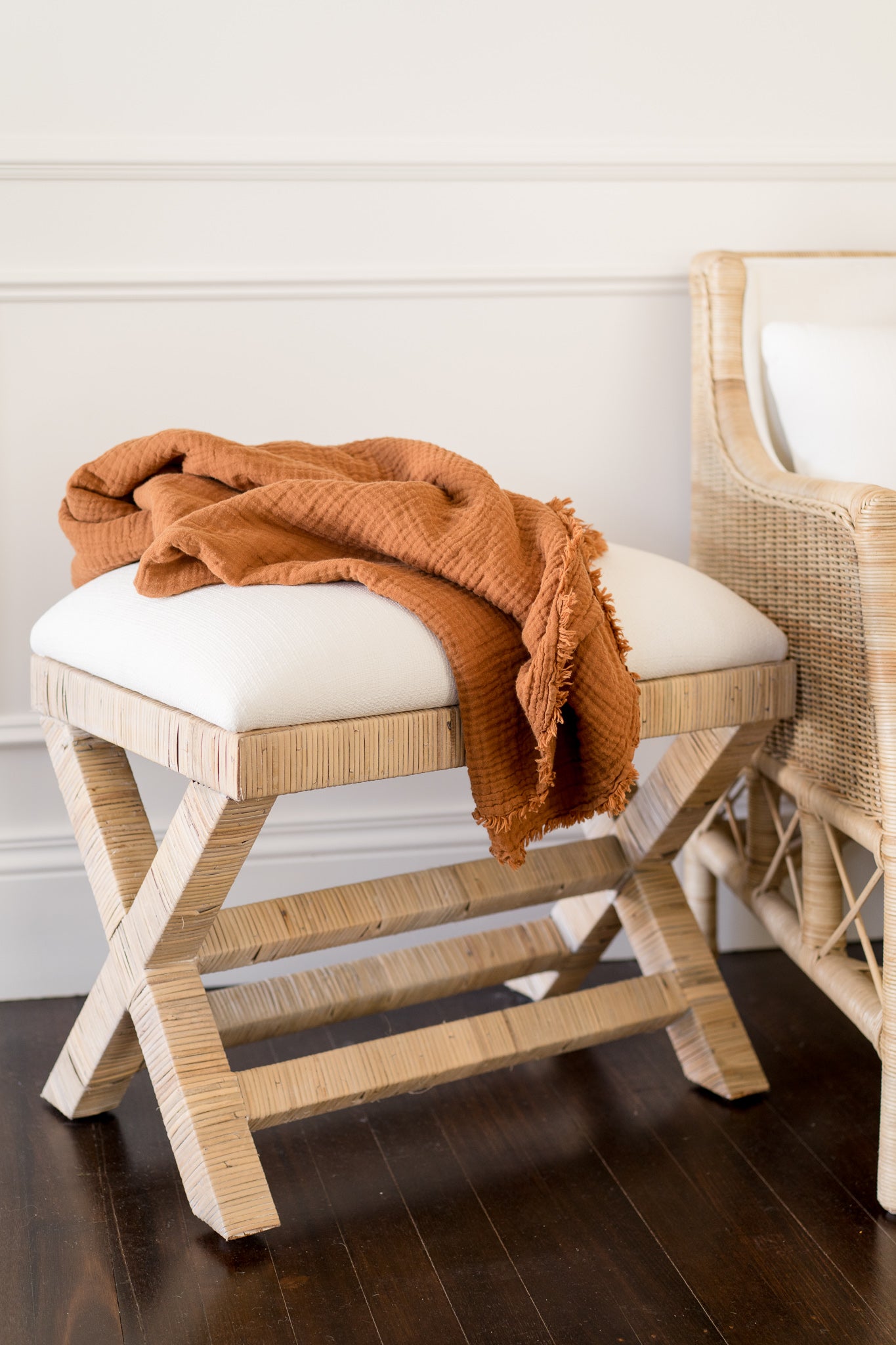 CR Renoir Natural Rattan Fabric Upholstered Bench