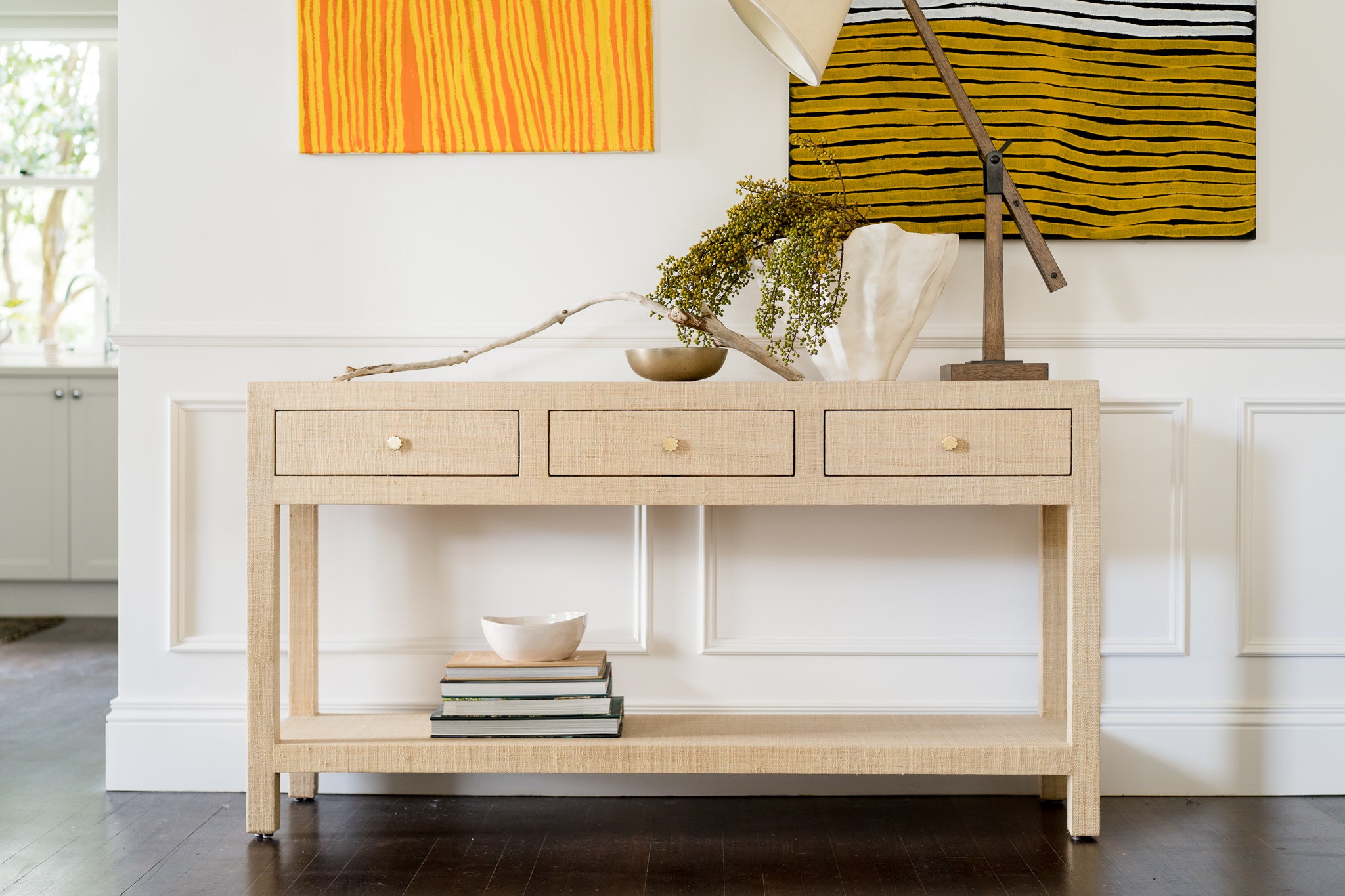 CR Kagu Solid Timber 3 Drawer 1 Shelf Console Table