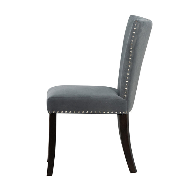 DA Studded Grey Fabric Upholstered Dining Chair Set of 2