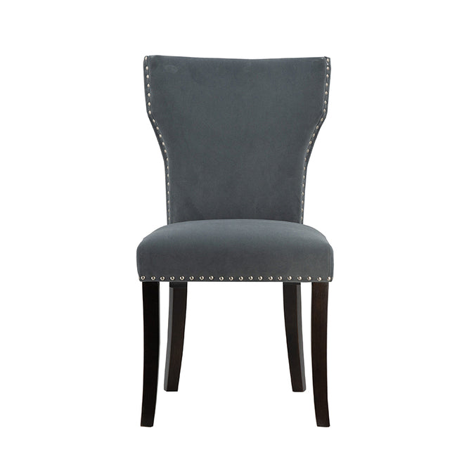 DA Studded Grey Fabric Upholstered Dining Chair Set of 2