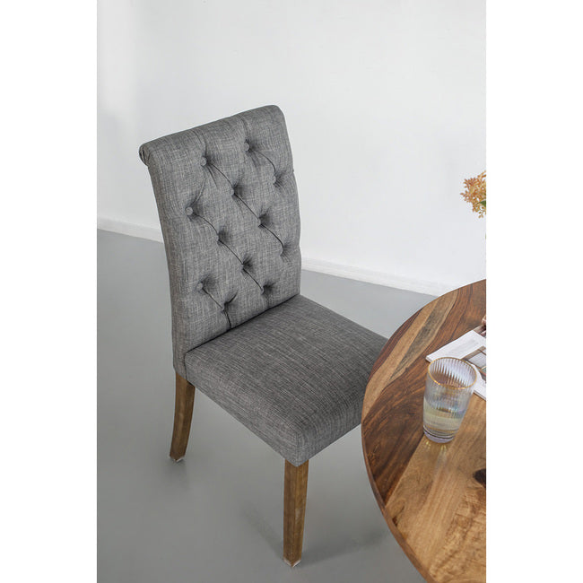 DA Grey Buttoned Back Fabric Upholstered Dining Chair Set of 2