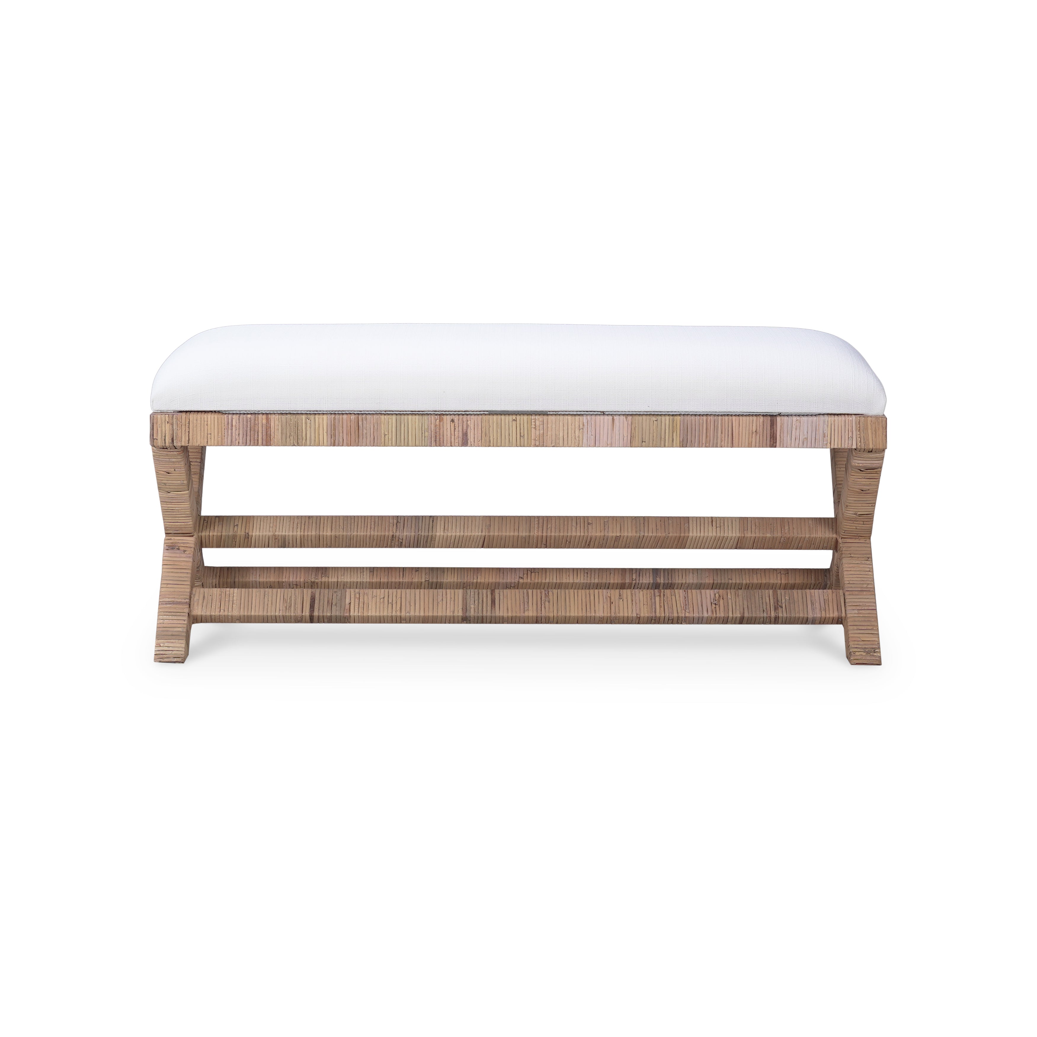 CR Renoir Natural Rattan Fabric Upholstered Bench 122cm