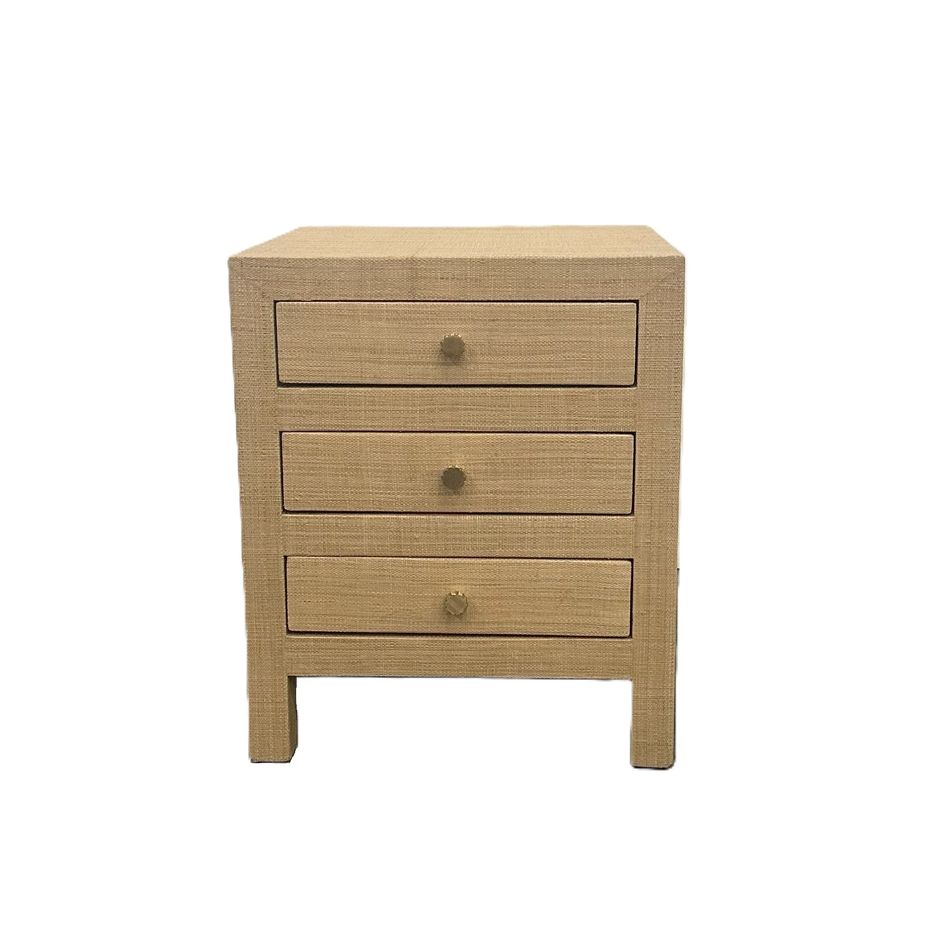 CR Kagu Solid Timber Raffia Finish 3 Drawer Bedside Table