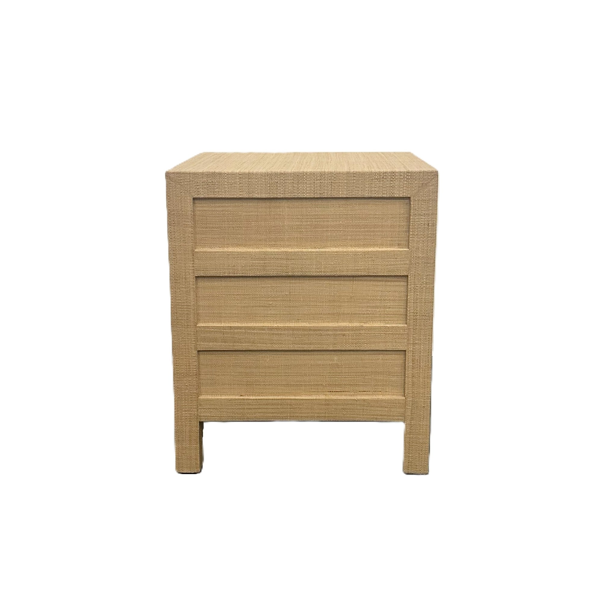 CR Kagu Solid Timber Raffia Finish 3 Drawer Bedside Table