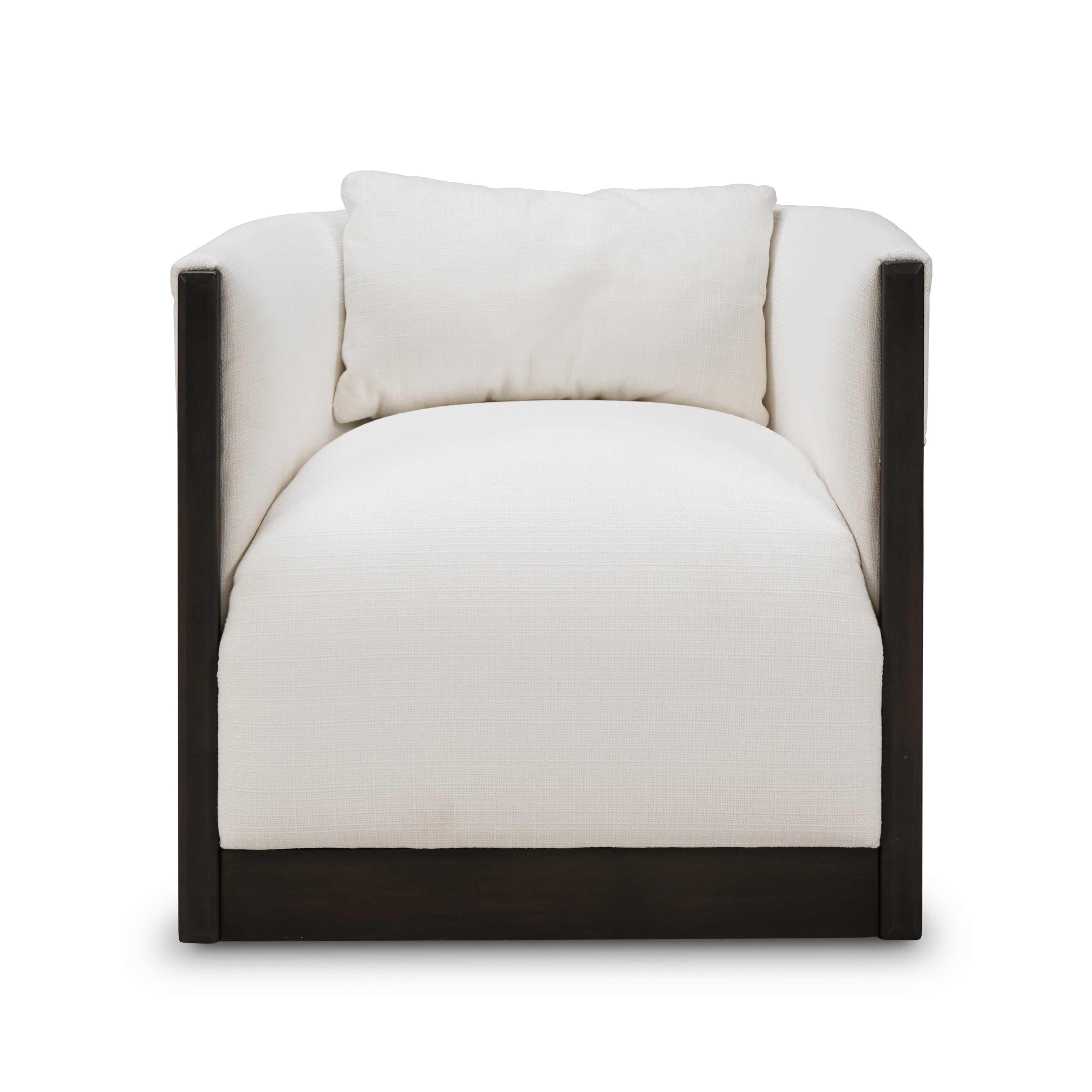 CR Kraton Solid Timber Fabric Upholstered Swivel Armchair