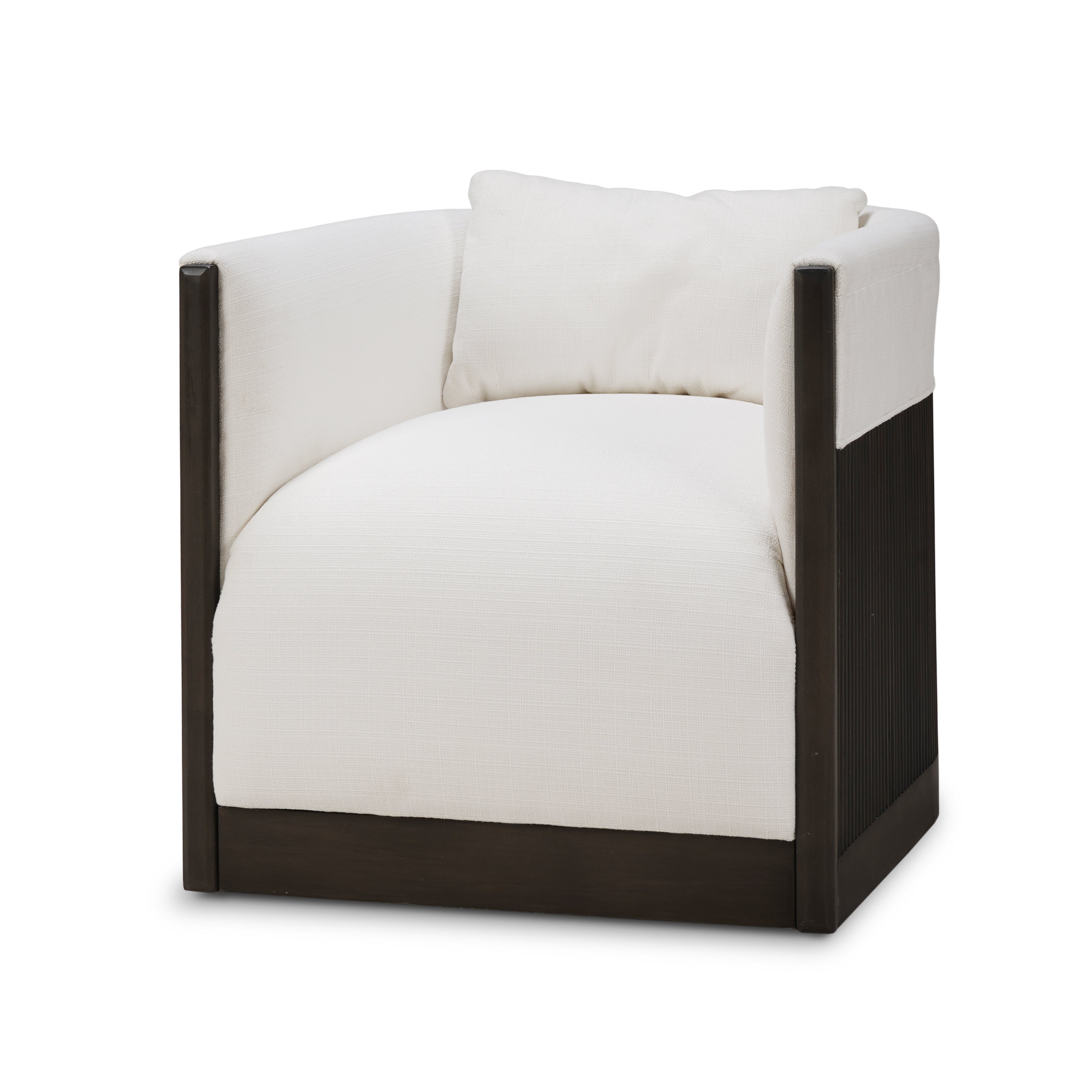 CR Kraton Solid Timber Fabric Upholstered Swivel Armchair