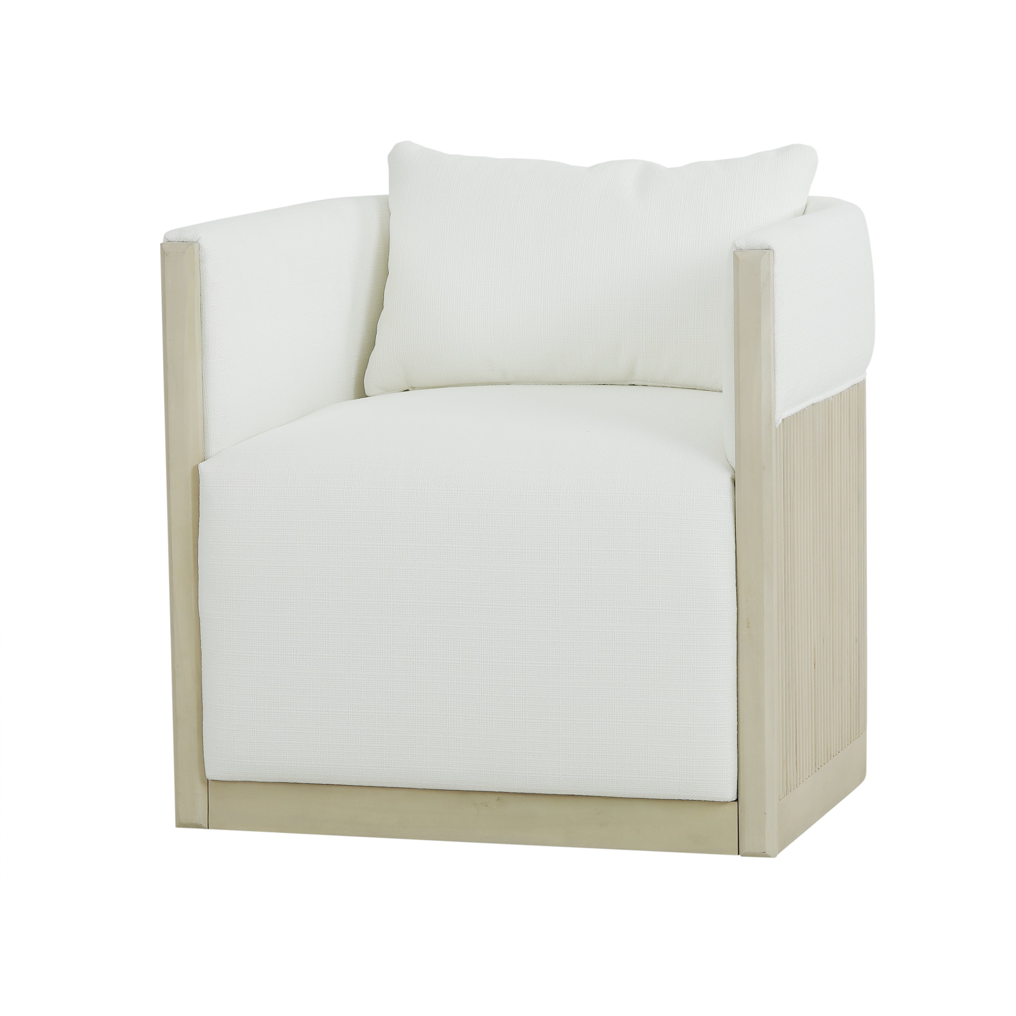 CR Kraton Solid Timber Fabric Upholstered Swivel Armchair