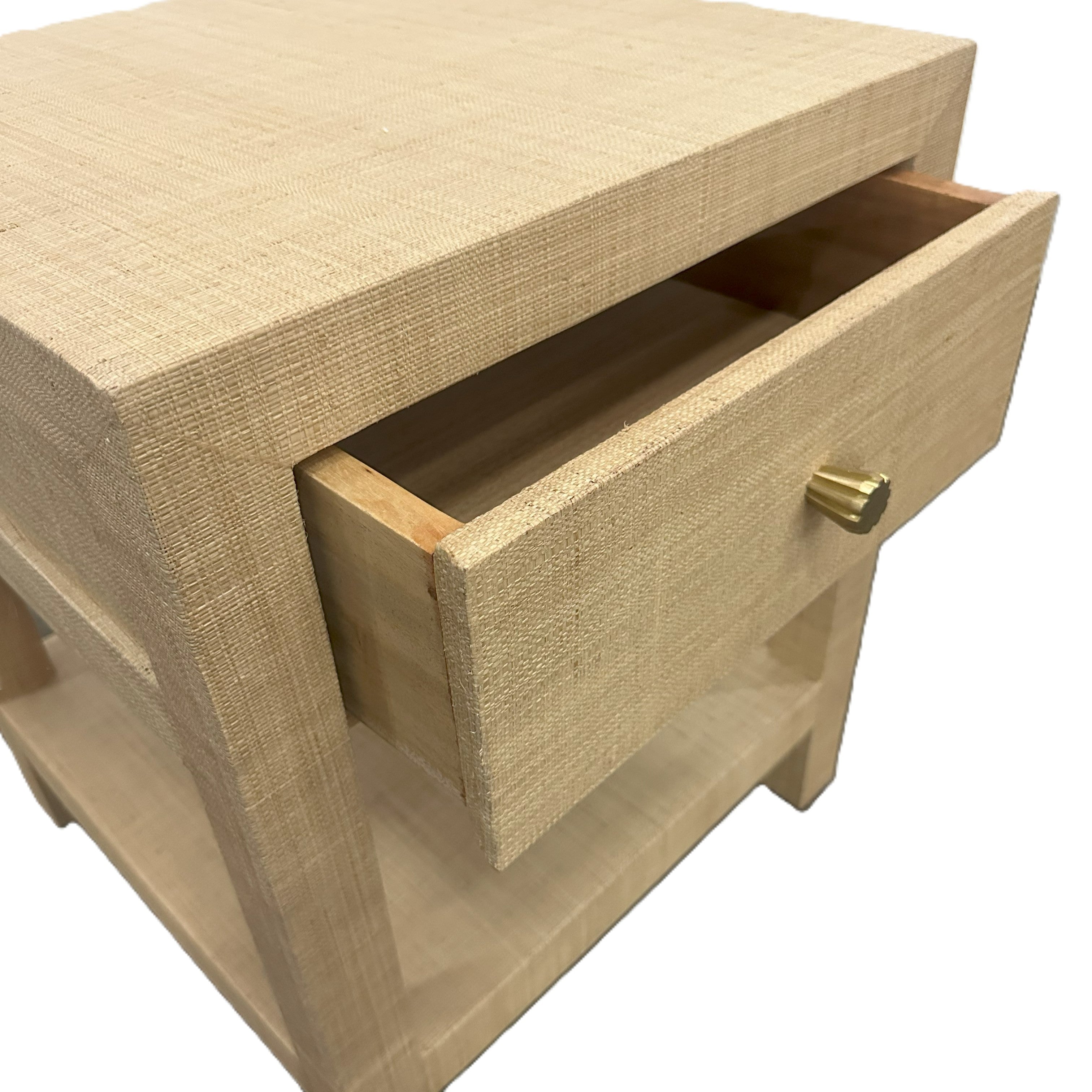 CR Kagu Solid Timber Raffia Finish 1 Drawer Bedside Table
