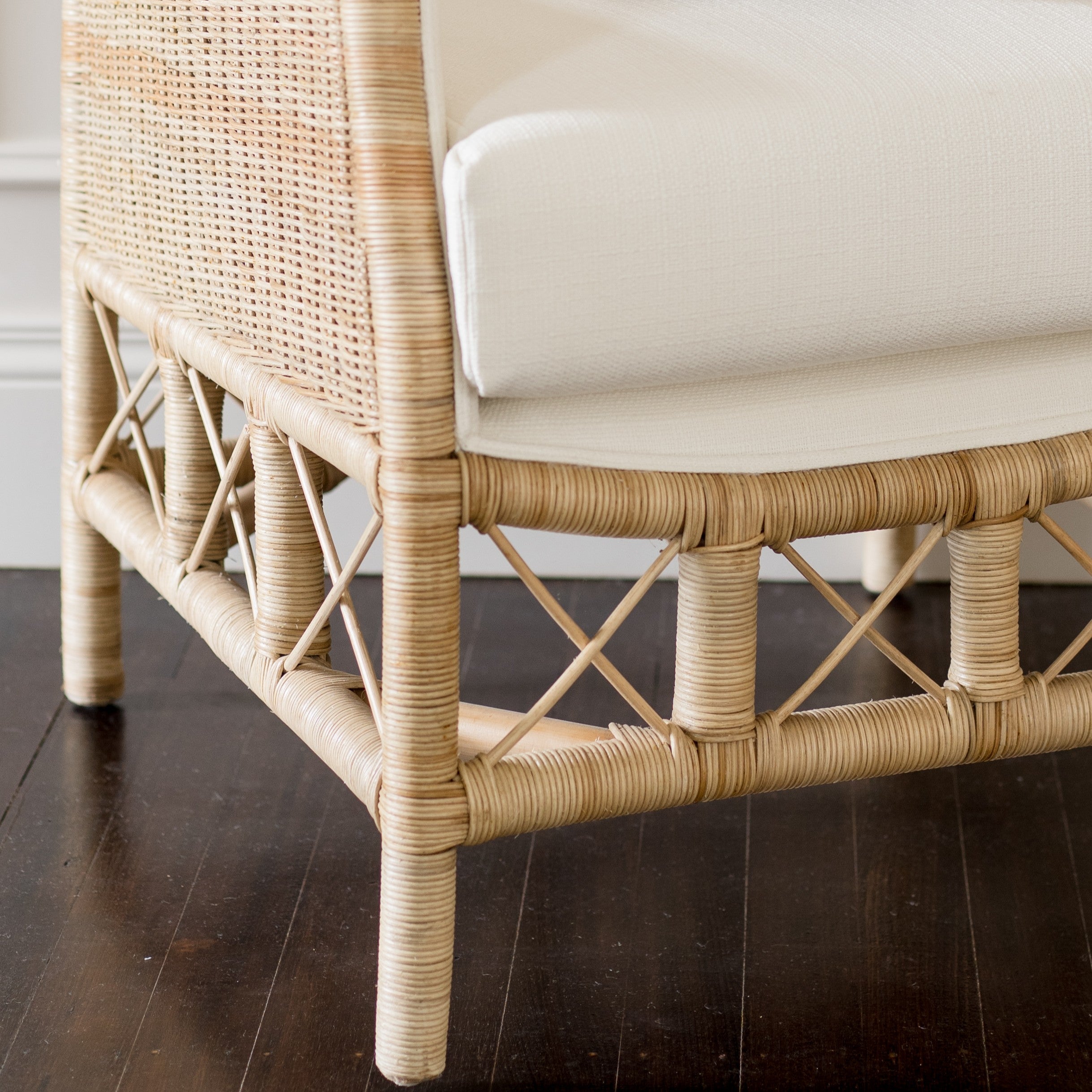 CR Hampton Natural Rattan Fabric Upholstered Armchair