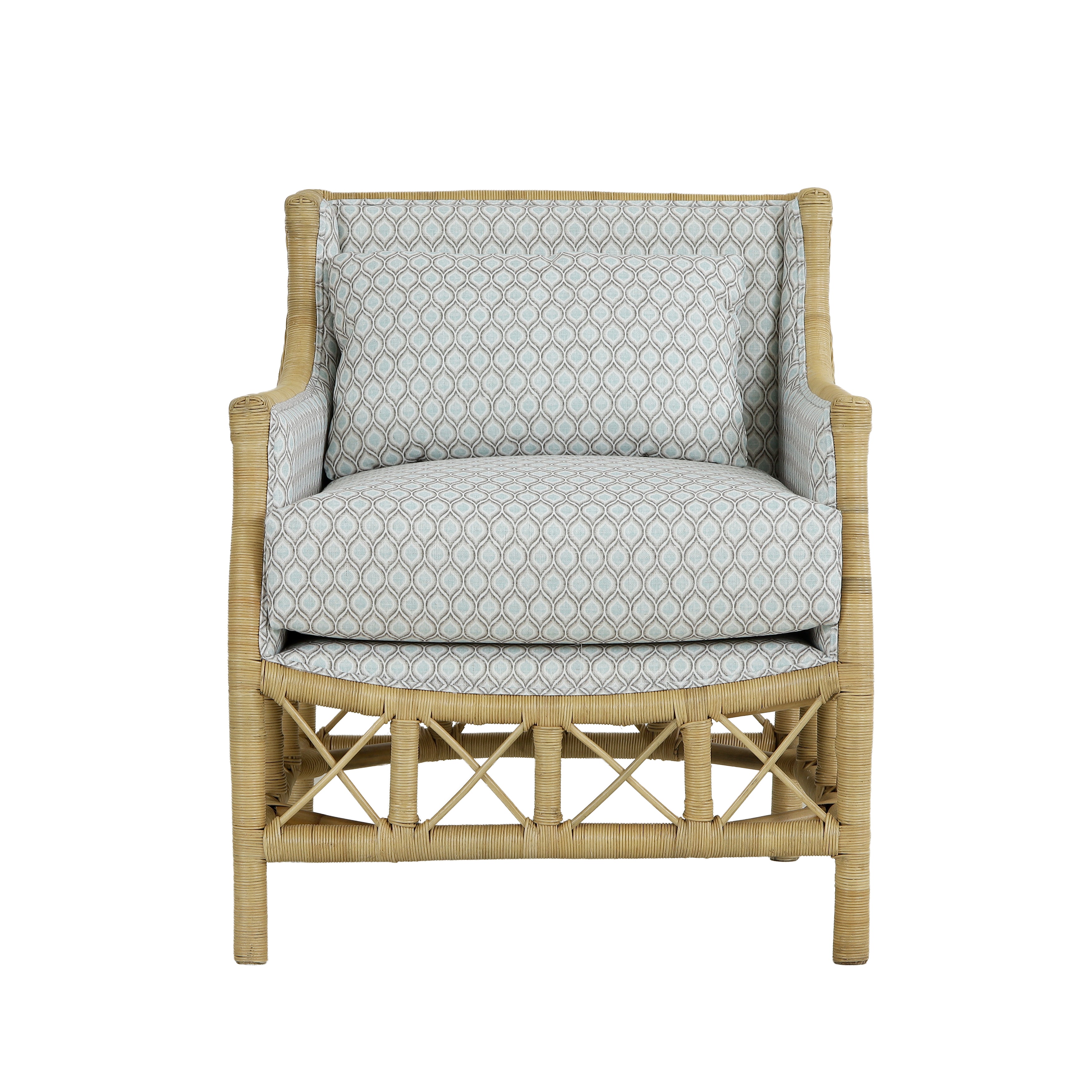 CR Hampton Natural Rattan Fabric Upholstered Armchair