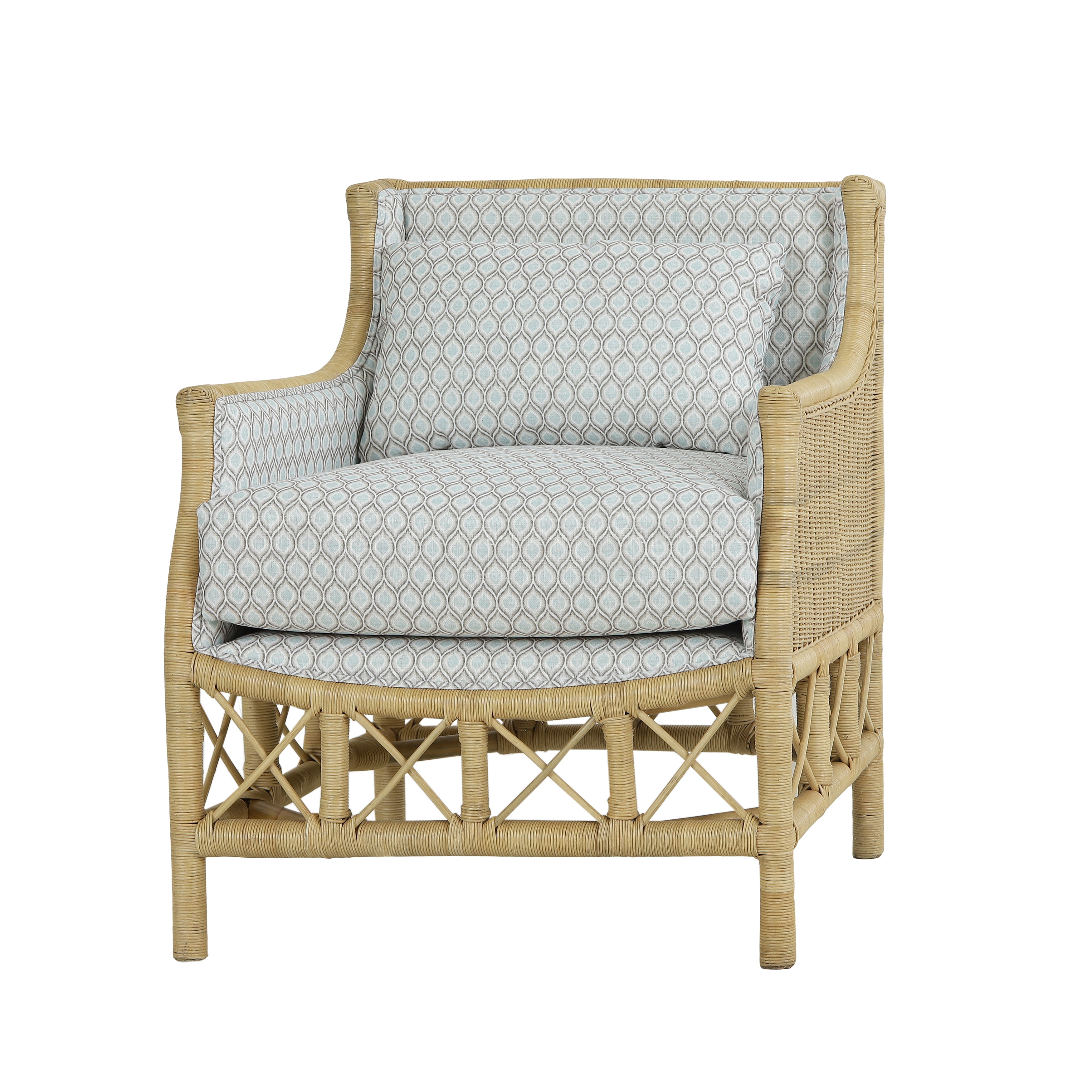 CR Hampton Natural Rattan Fabric Upholstered Armchair