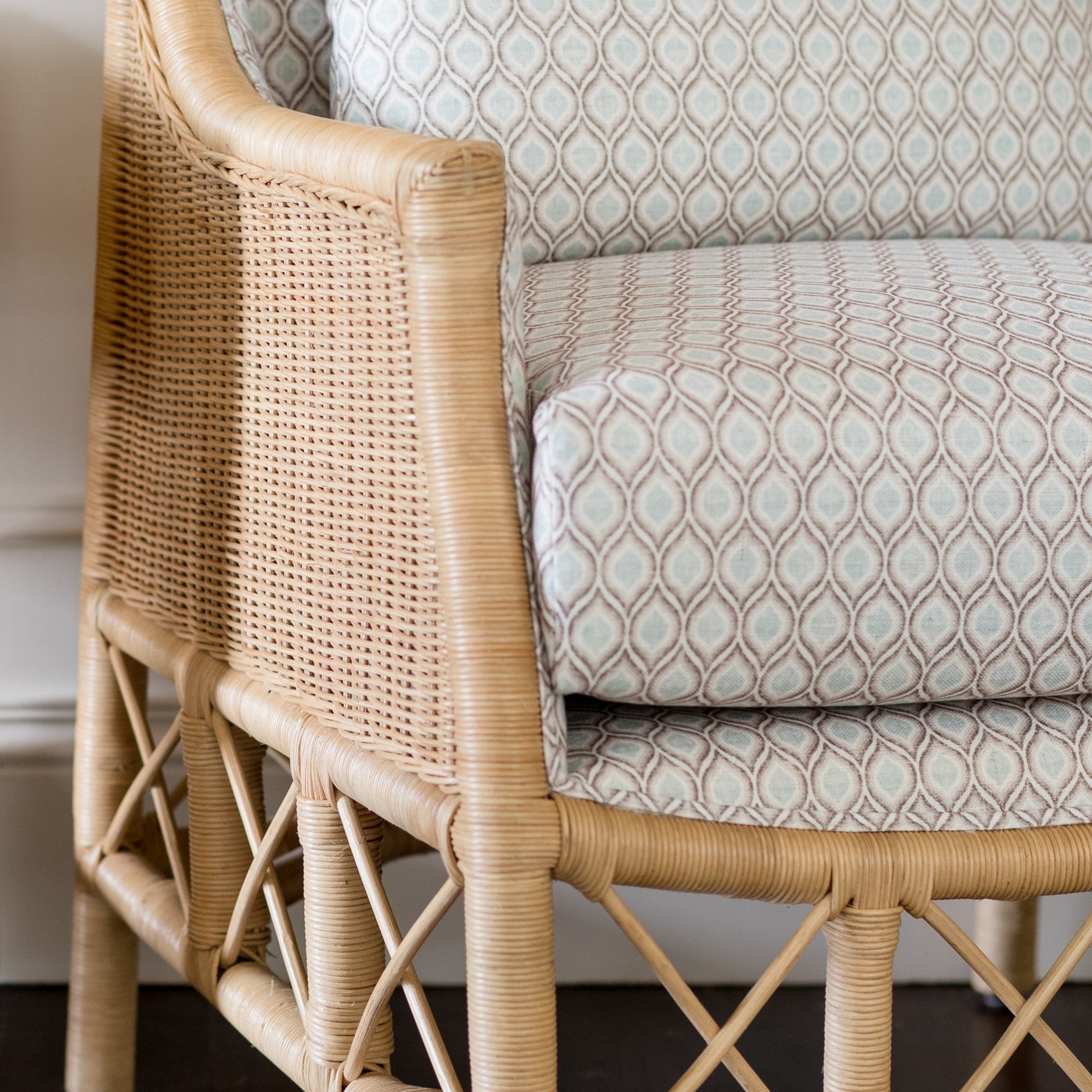 CR Hampton Natural Rattan Fabric Upholstered Armchair