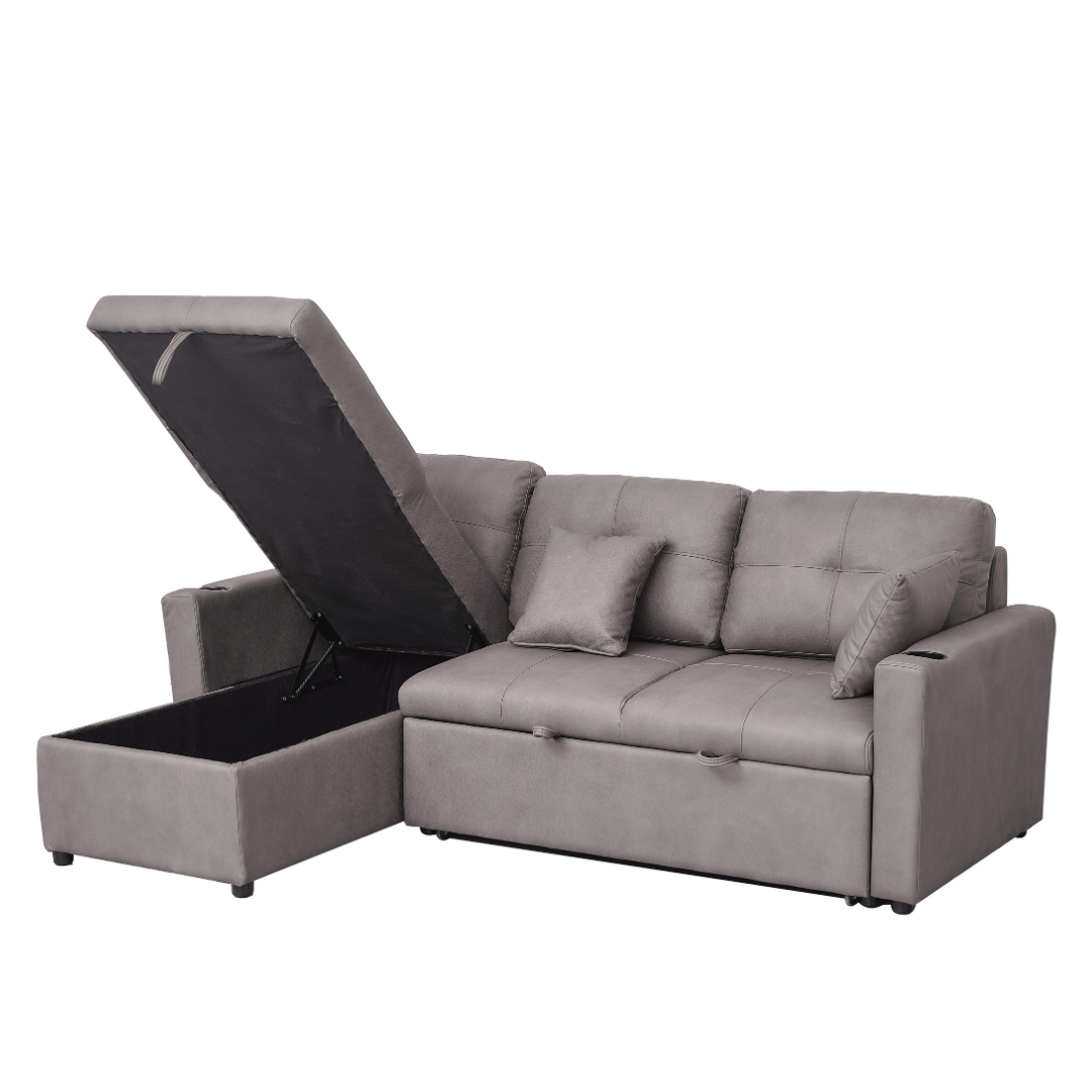 BT Romy Fabric Upholstered 2 Seater Sofa Bed with Storage Chaise