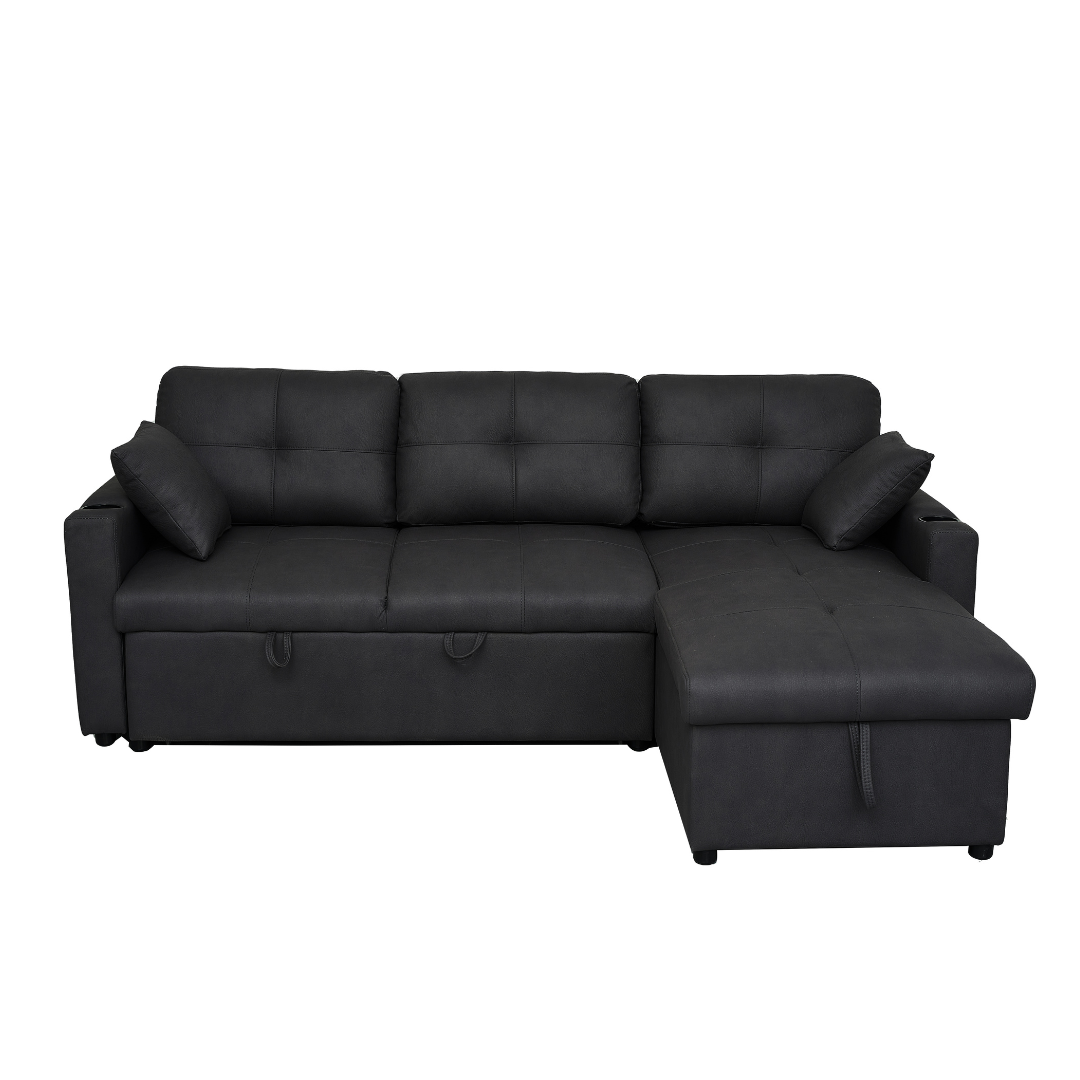 BT Romy Fabric Upholstered 2 Seater Sofa Bed with Storage Chaise