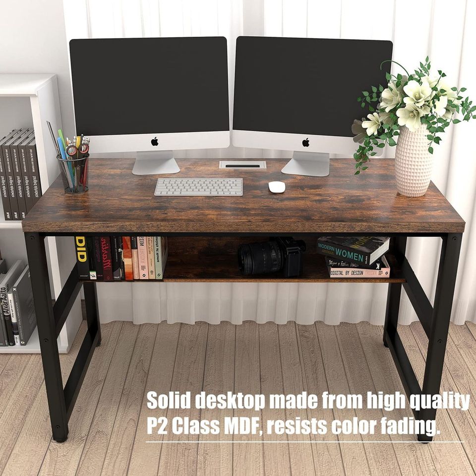 HE  Zara MDF Top Metal Frame Computer Desk with Bookshelf