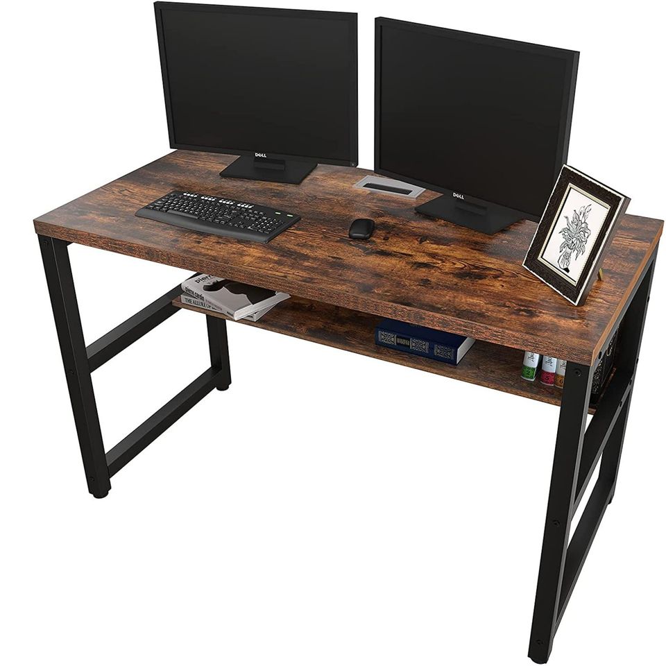 HE  Zara MDF Top Metal Frame Computer Desk with Bookshelf