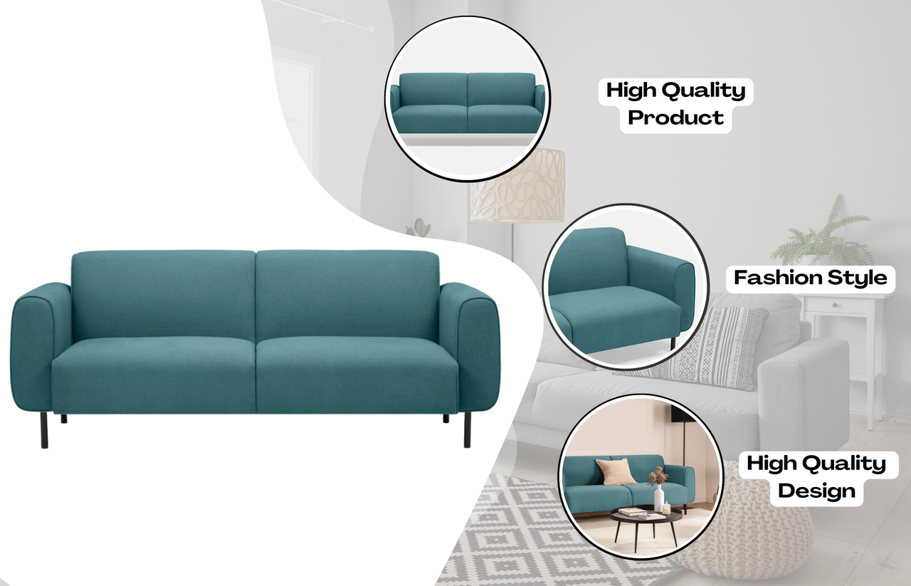 HE Stanly Fabric Upholstered Metal Leg 3 Seater Sofa