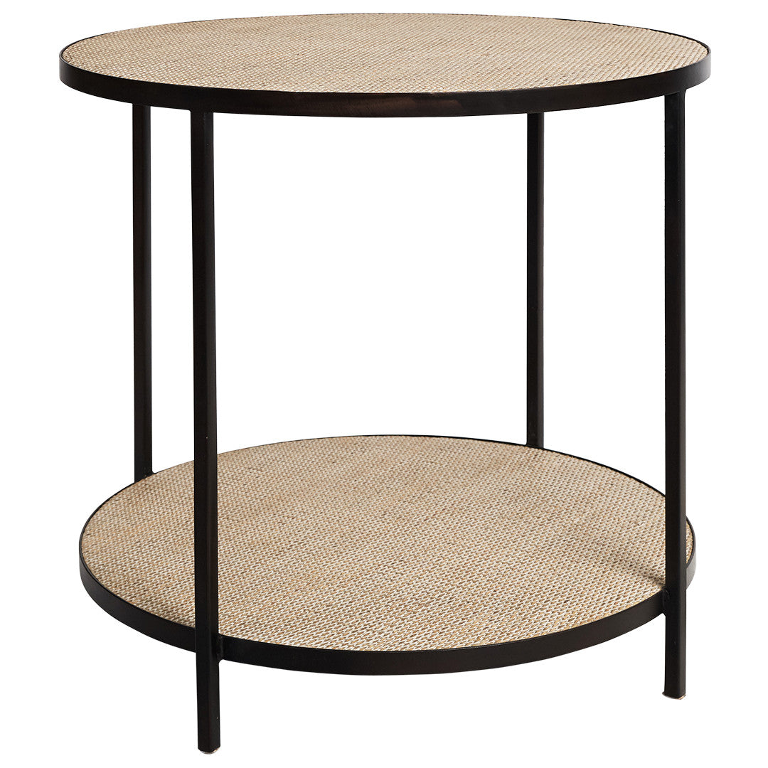 SH Marina Black Metal Framed Rattan Top Round Lamp Table