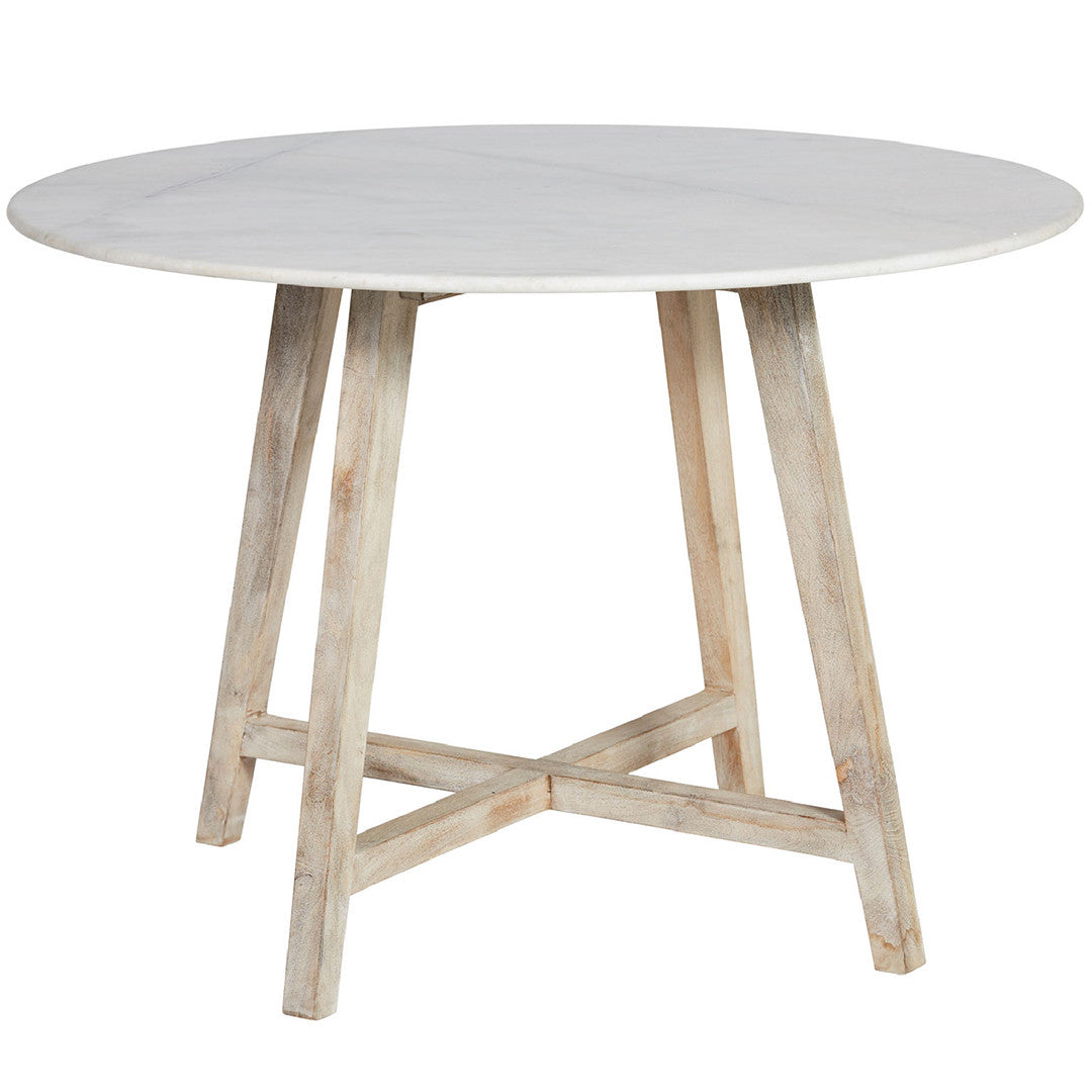 SH Indii Marble Top Timber Legs Round Dining Table