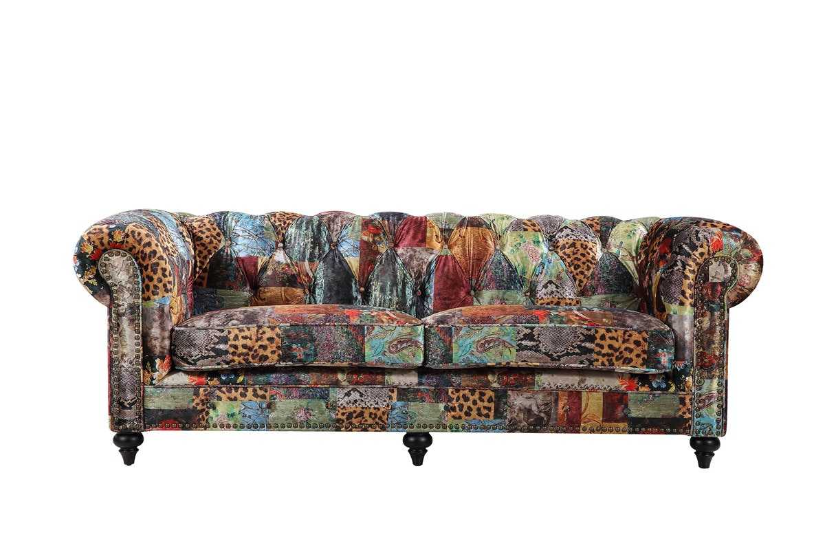 BT Chesterfield Fabric Upholstered 3 Seater Sofa – Patchwork