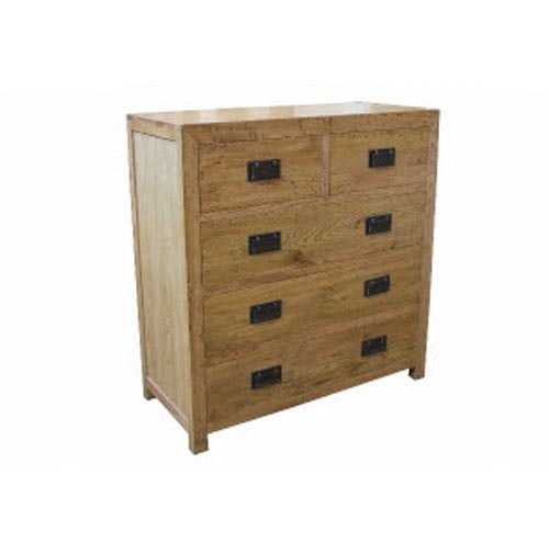 MF Solid Oak Timber 5 Drawer Chest Of Drawers
