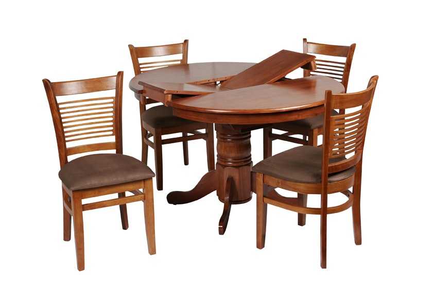 MA Lotus Round Extendable Dining Table with 4 Solid Timber Chair Set