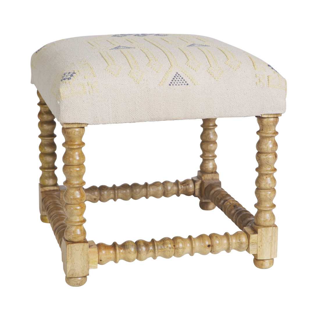 SH Nobbin Timber Leg Fabric Upholstered Seat Ottoman - Natural