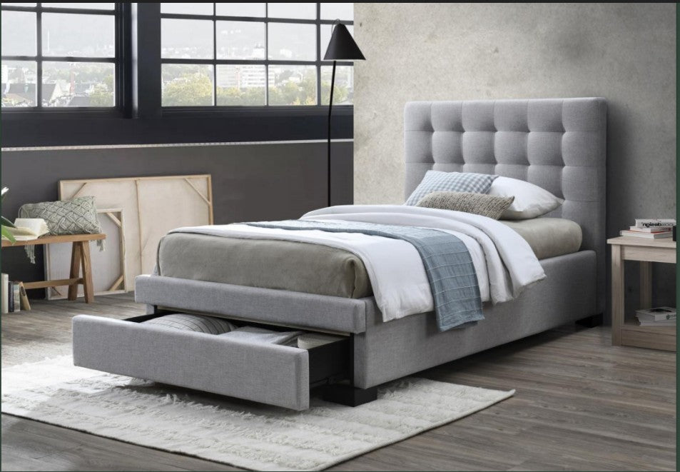 AW Memphis King Single Bed with Drawer- Peal Gry & Dk Gry