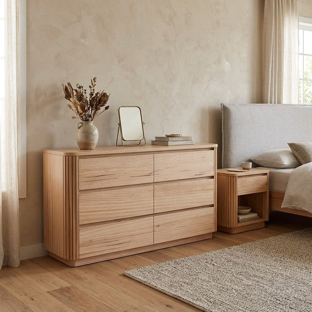 MD Spring Solid Timber 6 Drawer Low Chest
