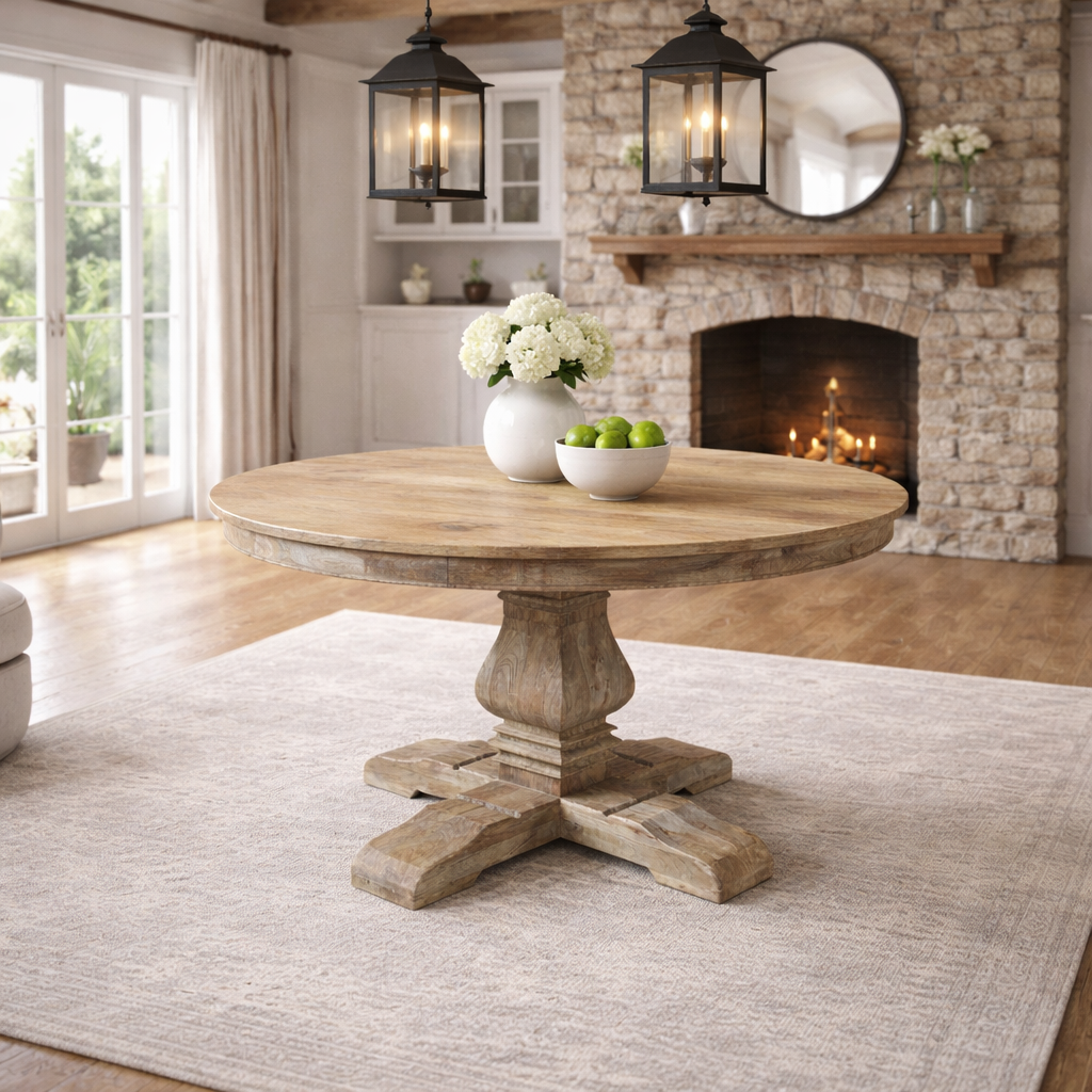 MF Belgie Recycled Timber Pedestal Leg Round Dining Table