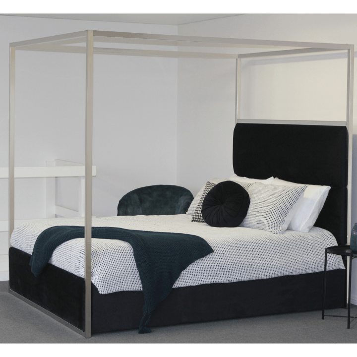 BT Jordana Velvet Upholstered King Bed with 4 Posters