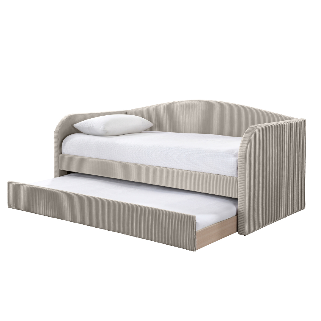 BW Charlotte Velvet Upholstered Day Single Bed with Trundle