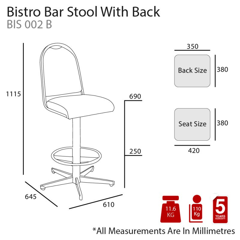 MA Bistro Fabric or Vinyl Upholstered Made to Order Swivel Bar Stool