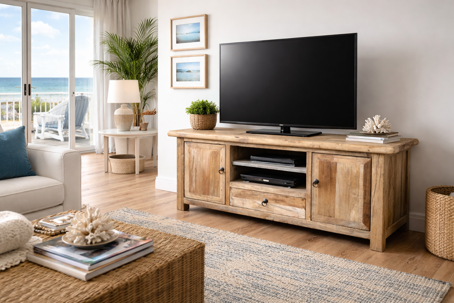 MF Brussels Recycled Elm Timber 2 Door 1 Drawer TV Unit