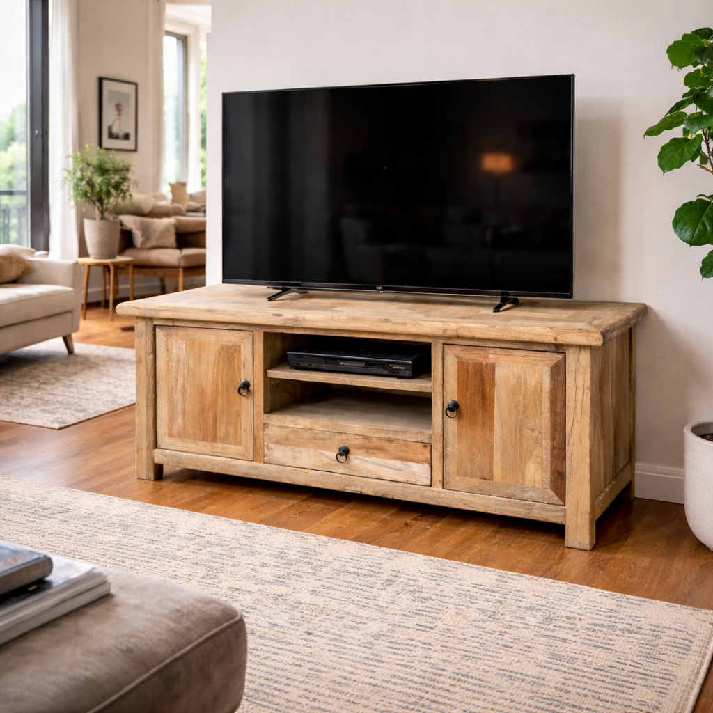 MF Brussels Recycled Elm Timber 2 Door 1 Drawer TV Unit