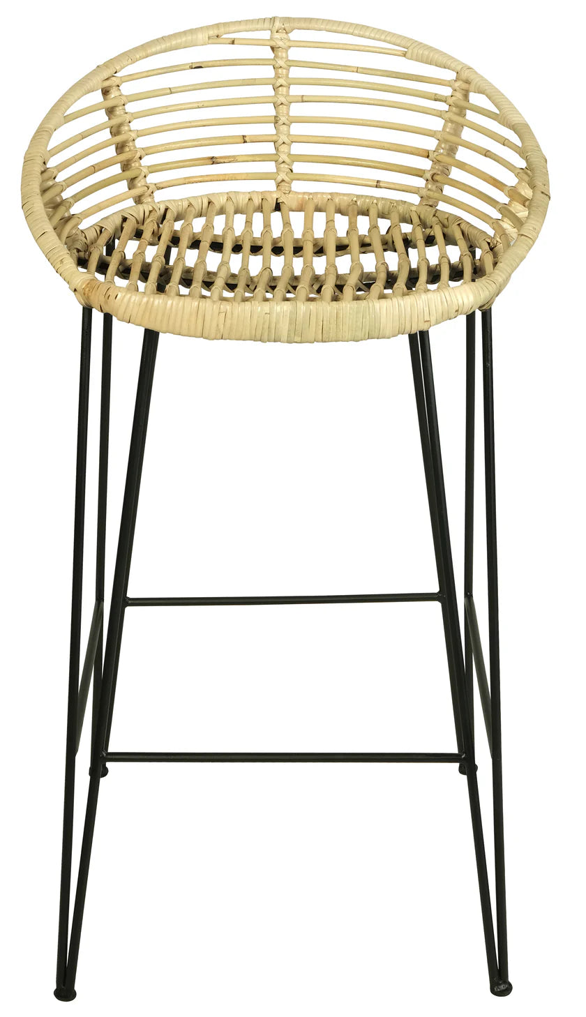 CT RTA Rounded Rattan Back Metal Leg Barstool