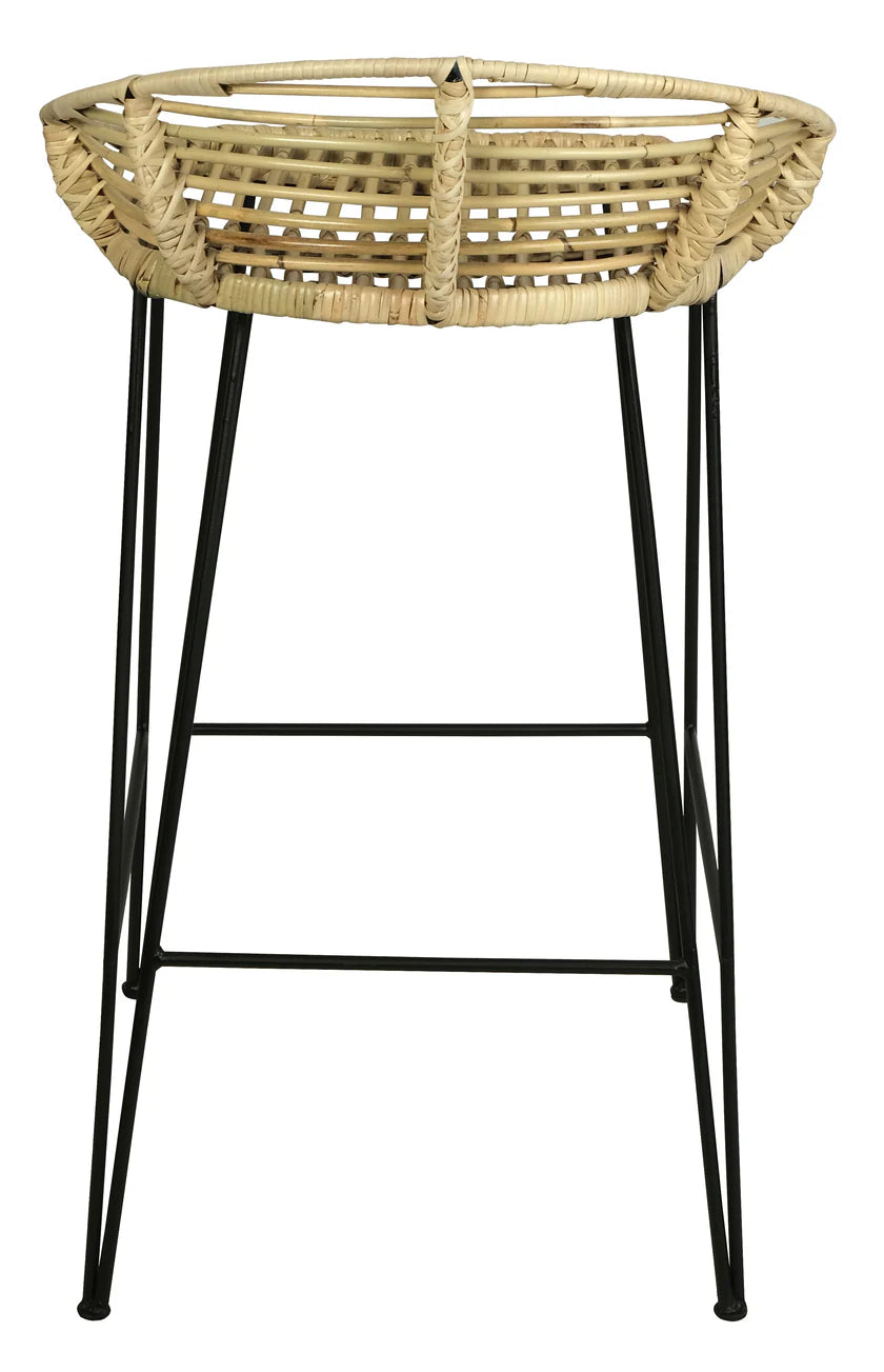 CT RTA Rounded Rattan Back Metal Leg Barstool