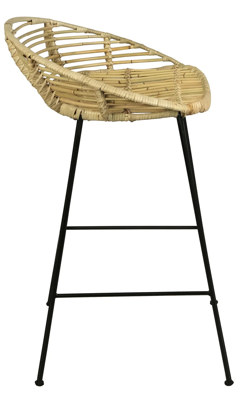 CT RTA Rounded Rattan Back Metal Leg Barstool