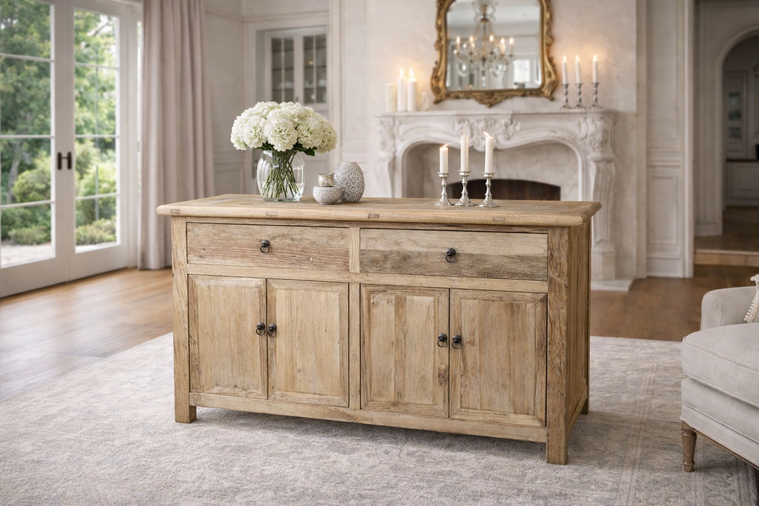 MF Brussels Recycled Elm Timber 2 Drawer 4 Door Sideboard