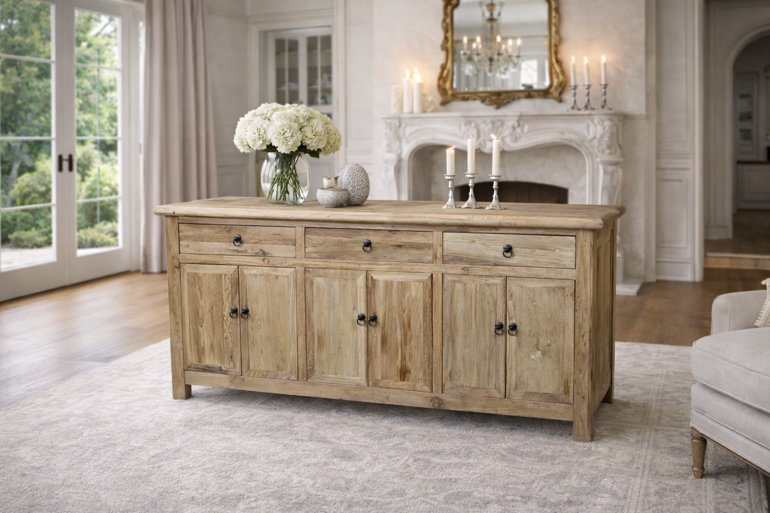 MF Brussels Recycled Elm Timber 3 Drawer 6 Door Sideboard
