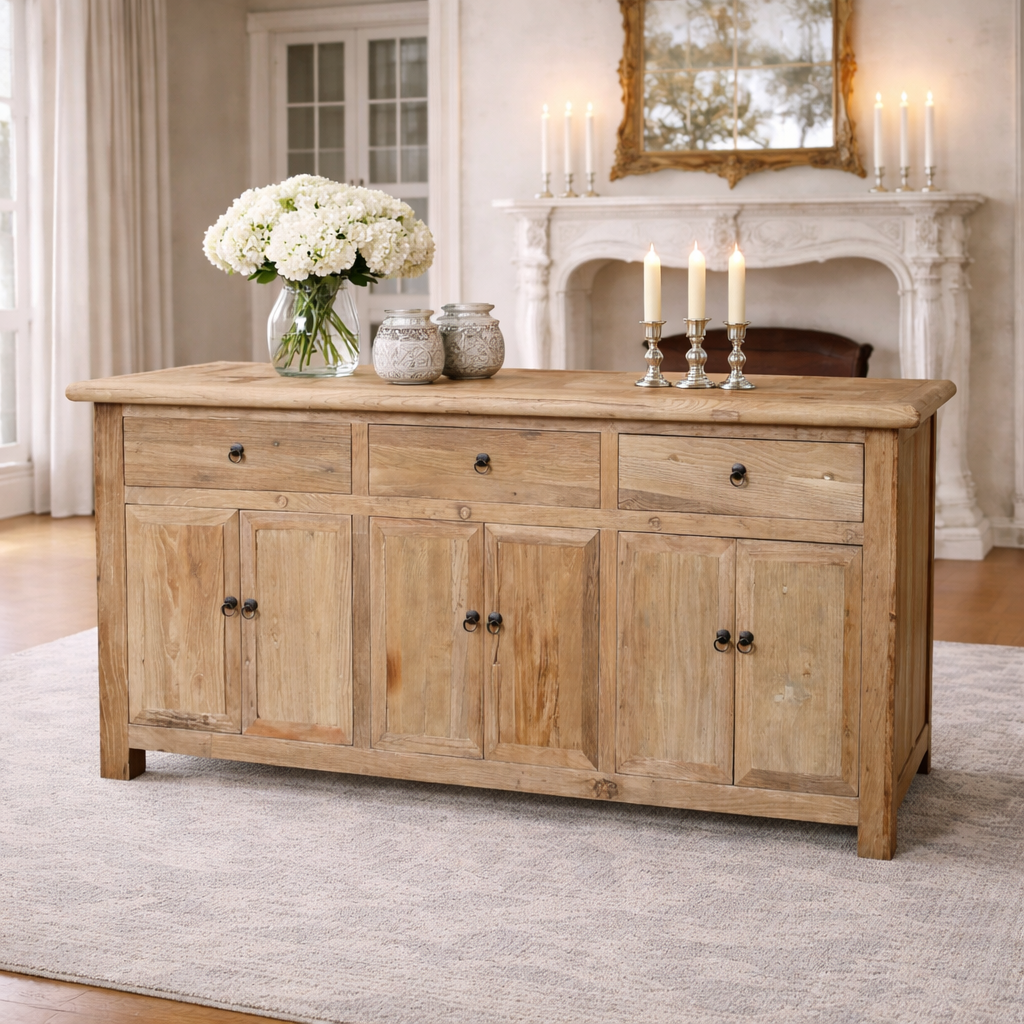 MF Brussels Recycled Elm Timber 3 Drawer 6 Door Sideboard