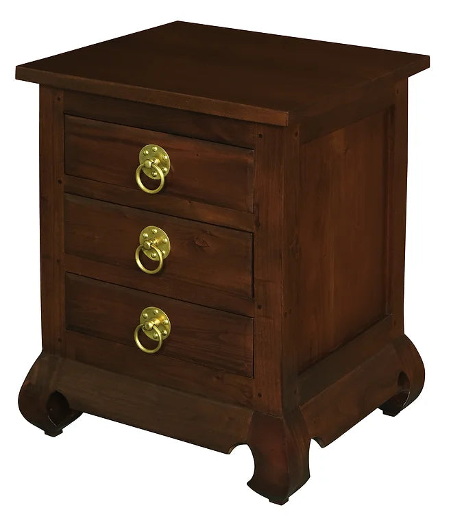 CT Shanghai Solid Mahogany Timber 3 Drawer Bedside Table