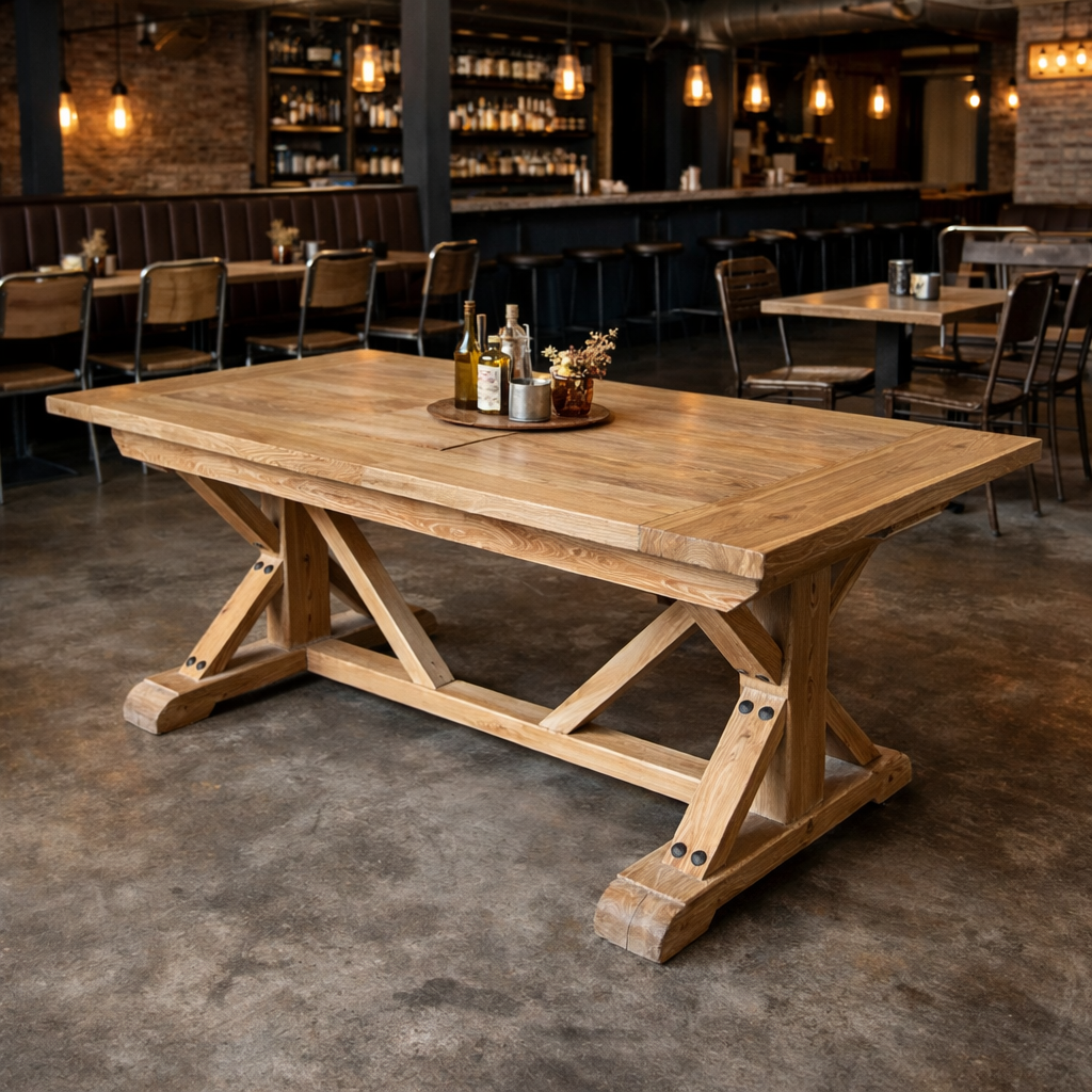 MF Morris Solid Timber Dual Butterfly Base Extendable Dining Table