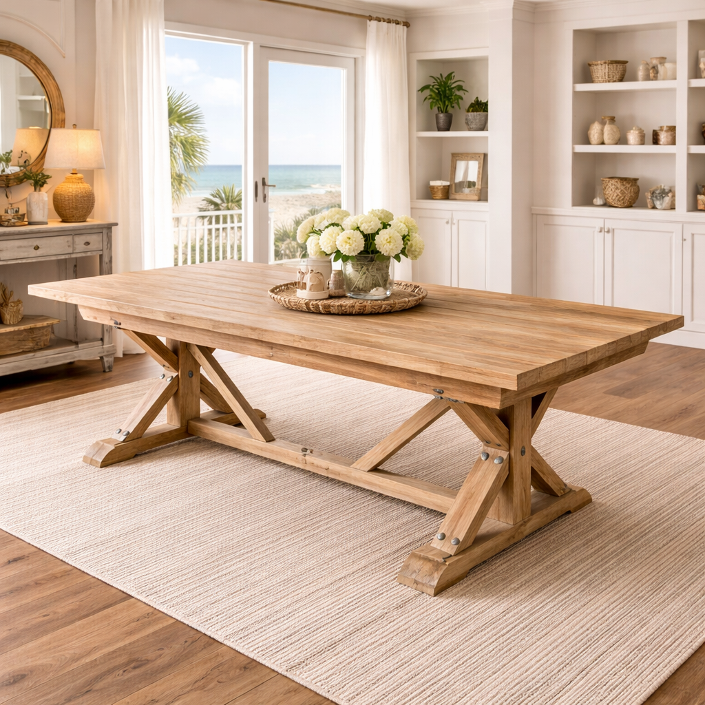MF Morris Solid Timber Dual Butterfly Base Extendable Dining Table