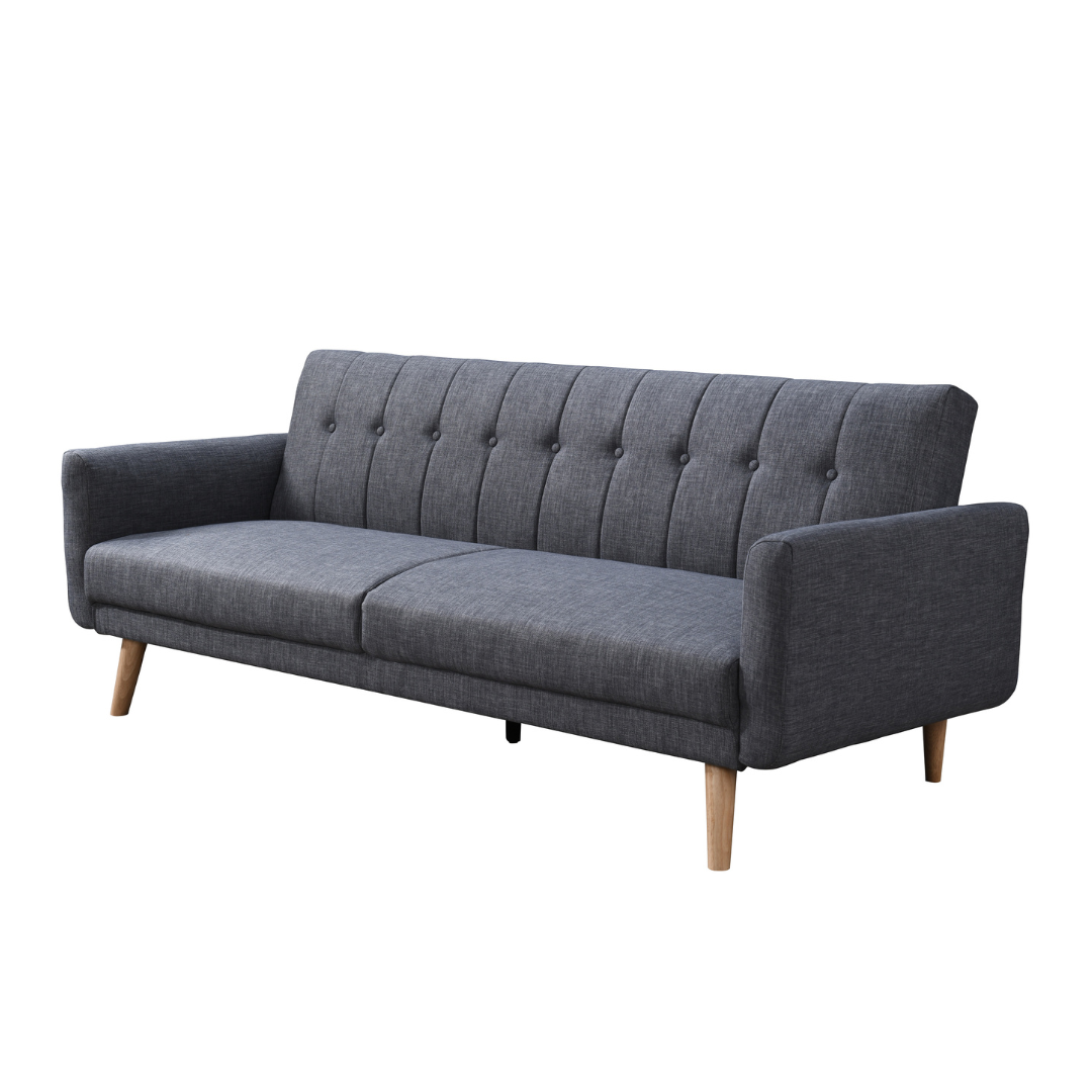 BT Novi Futon 3 Seater Sofa Dark Grey Fabric-Natural Timber